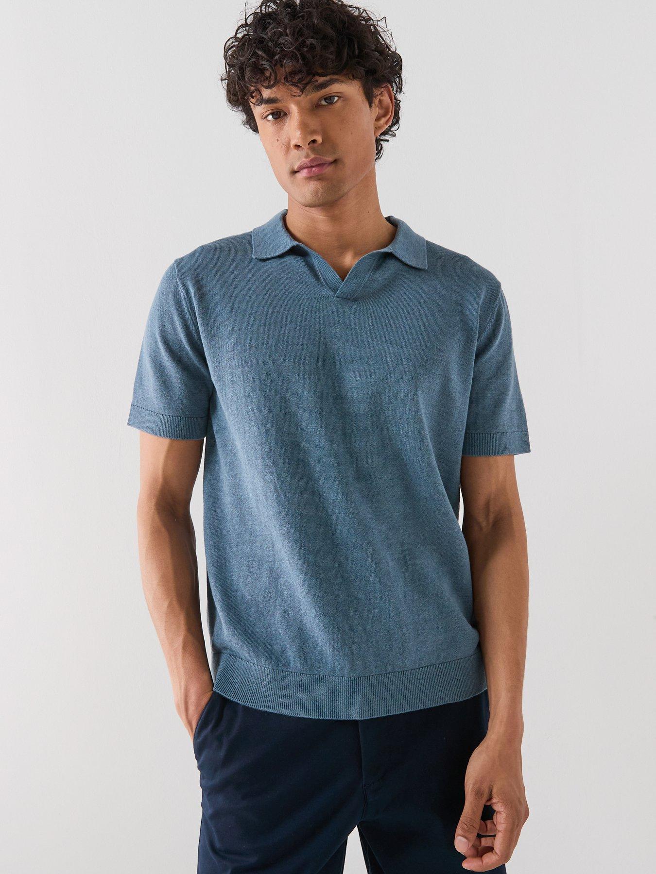 Selected Selected Mattis Linen Blend Open Collar Polo Shirt