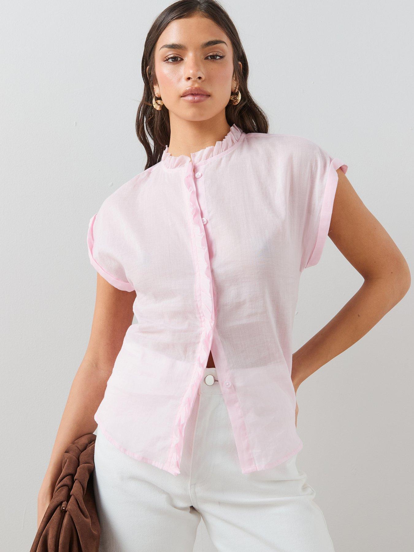 The Very Collection Short Sleeve Frill Detail Top - Pink