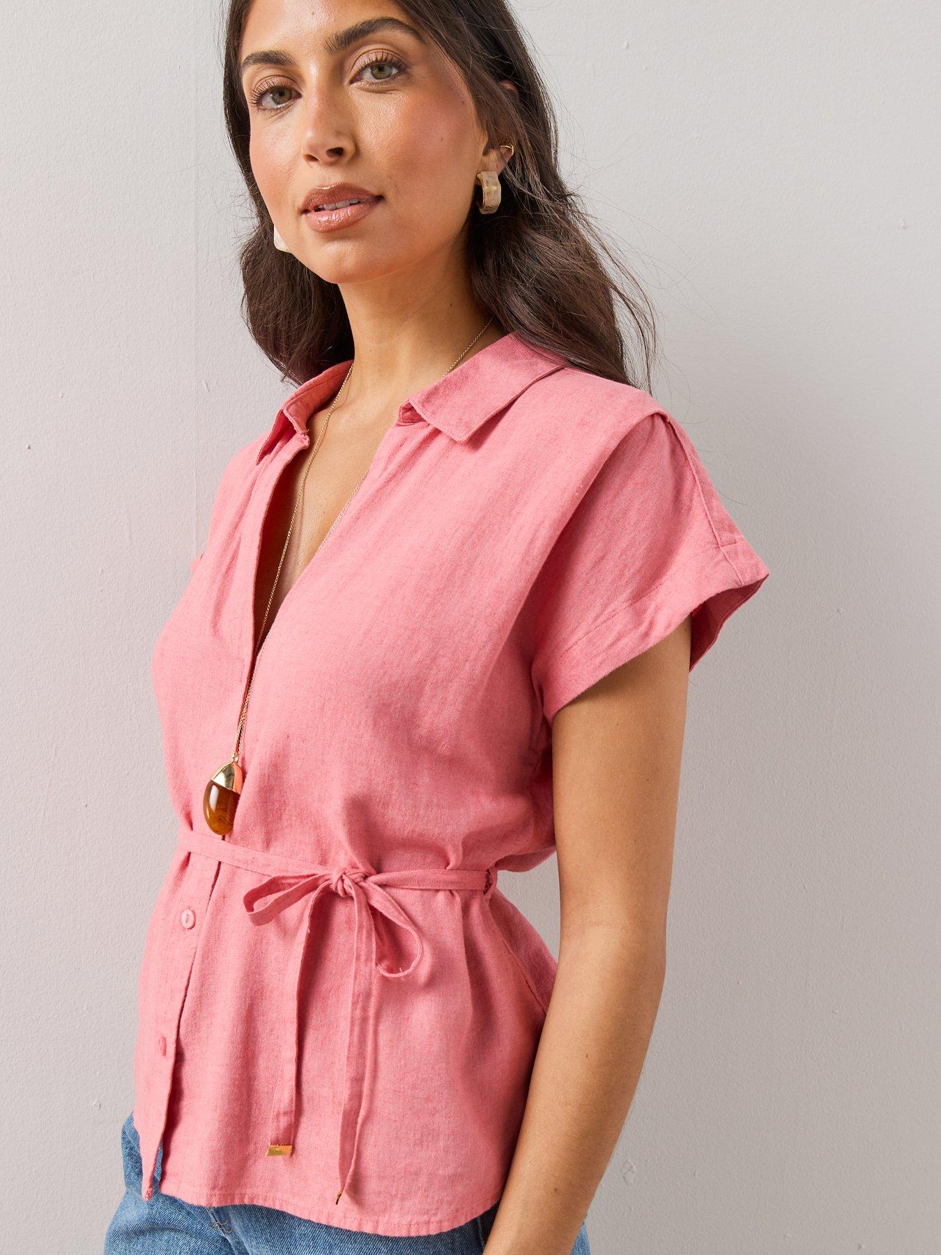 The Very Collection Linen Tie Waist Shirt Co-Ord - Coral