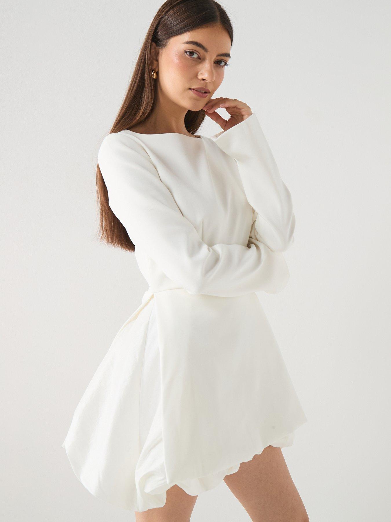  image of six-stories-puff-hem-mini-dress-soft-white
