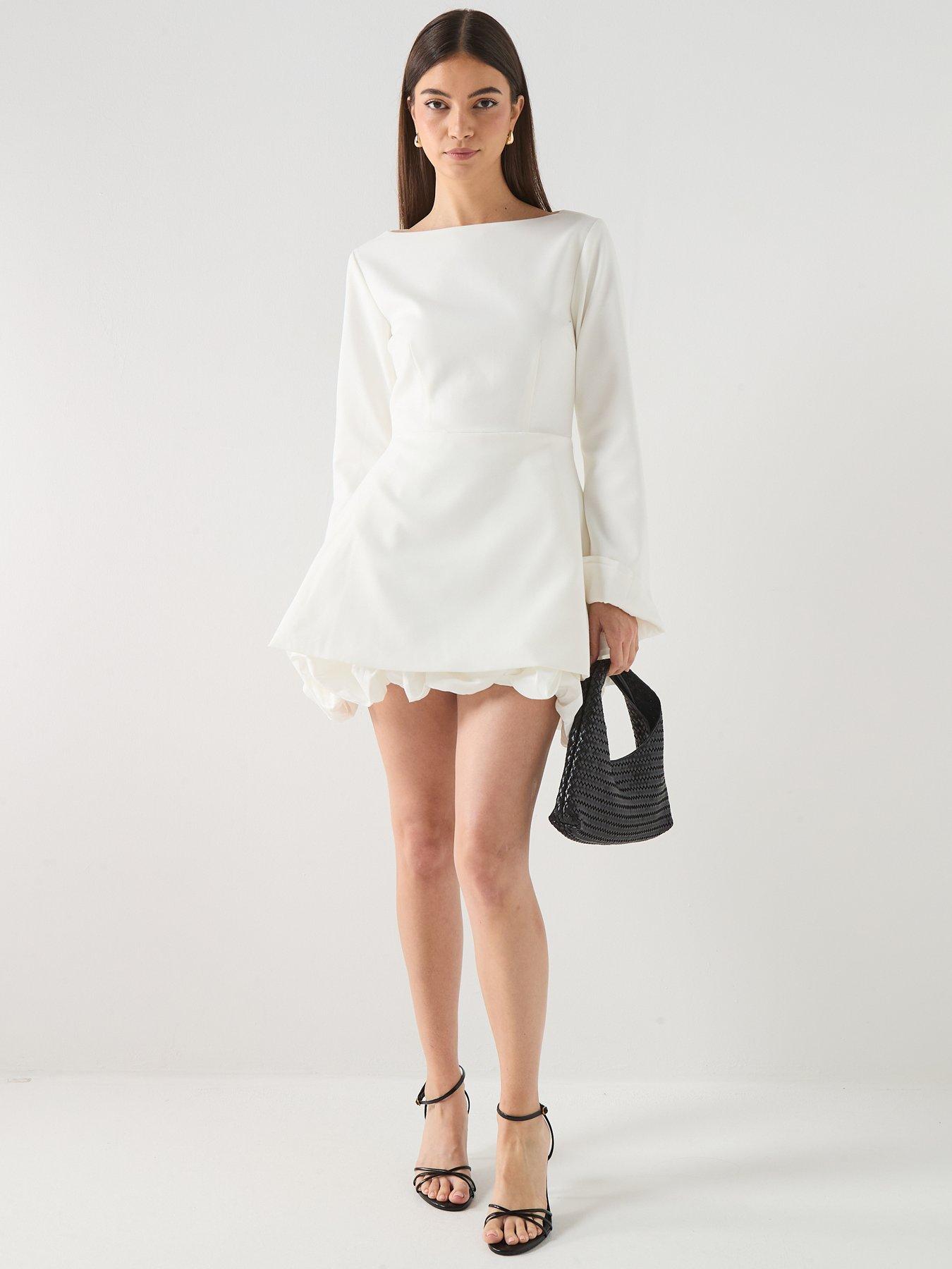  image of six-stories-puff-hem-mini-dress-soft-white