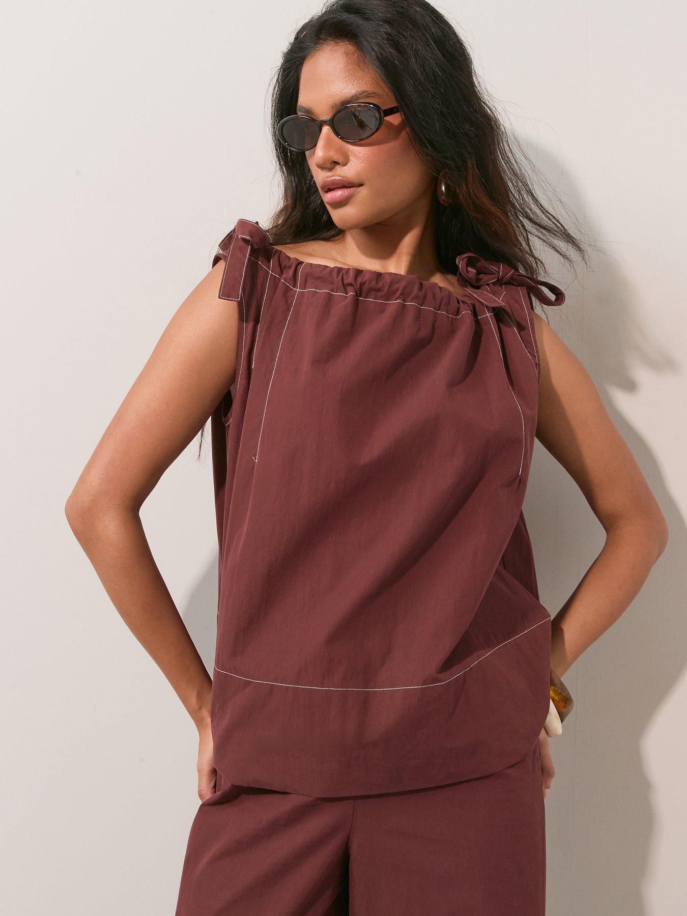 The Very Collection Tie Detail Sleeveless Top - Brown