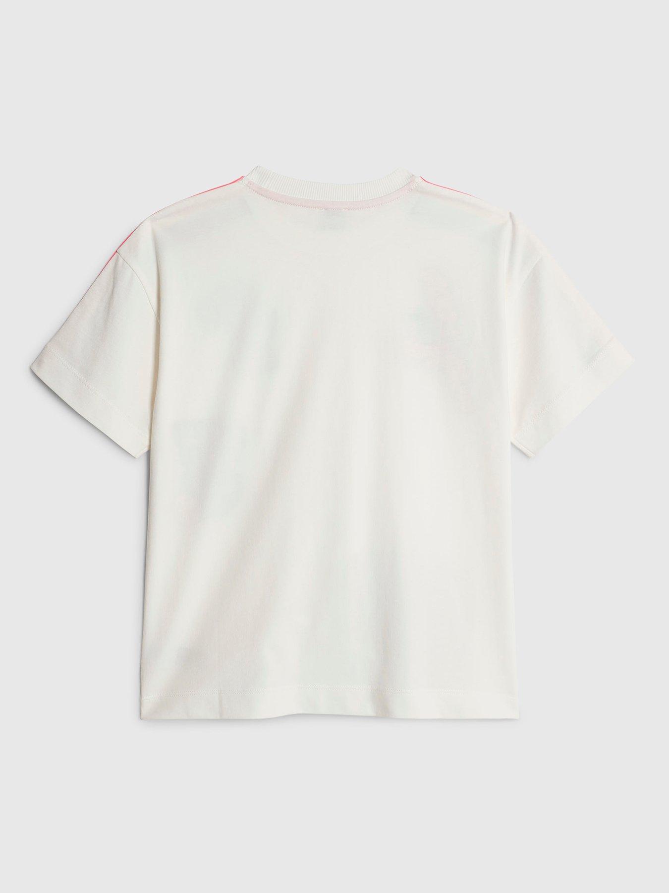 Image 3 of 6 of River Island Older Girls Badge Rainbow Stripe T-Shirt - White