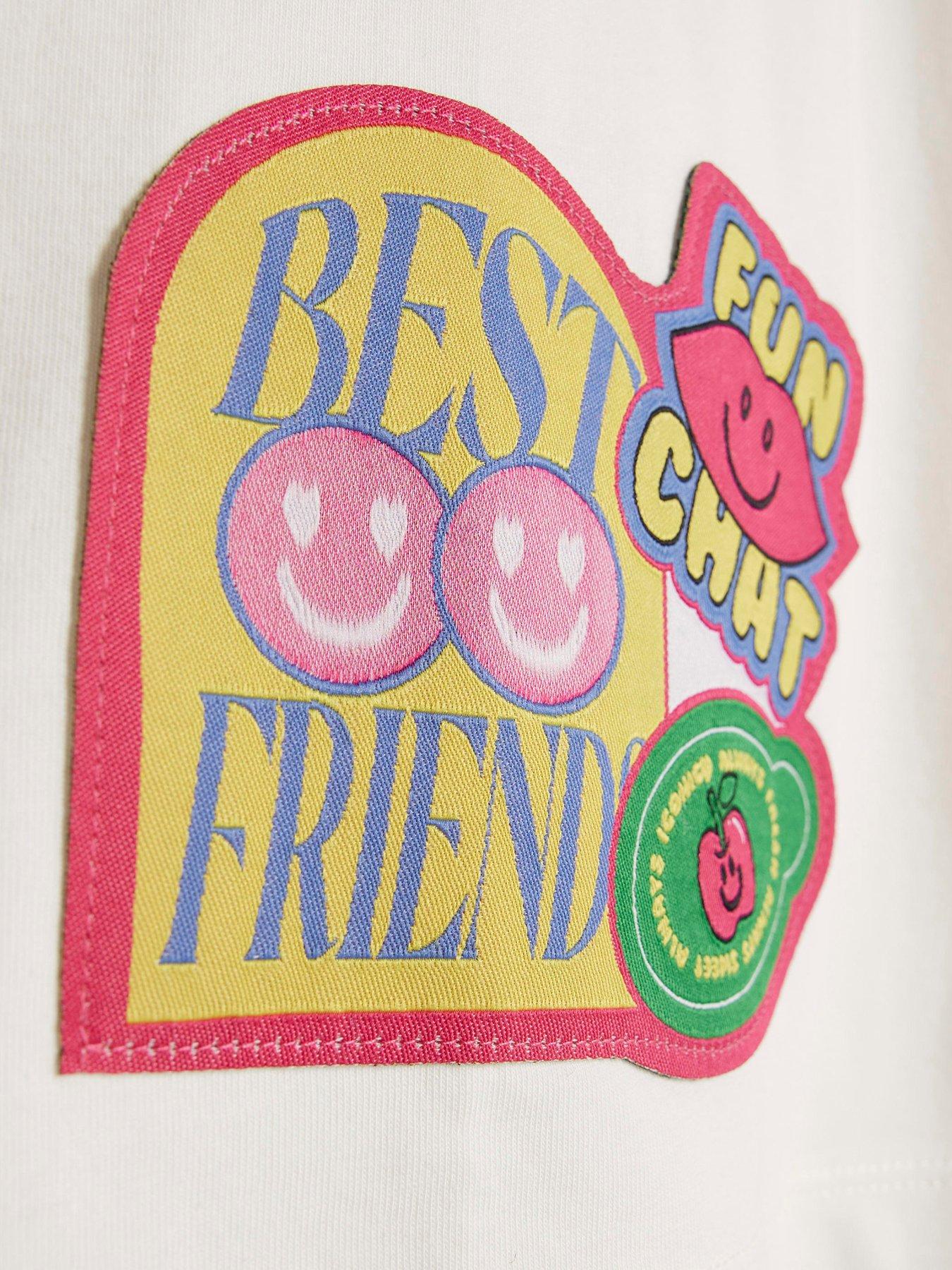 Image 6 of 6 of River Island Older Girls Badge Rainbow Stripe T-Shirt - White