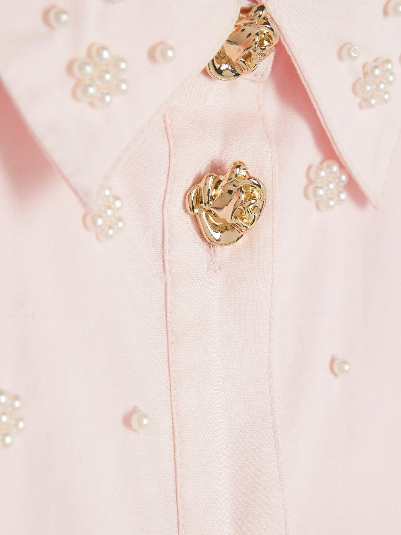 Image 3 of 3 of River Island Older Girls Embellished Shirt Dress - Pink