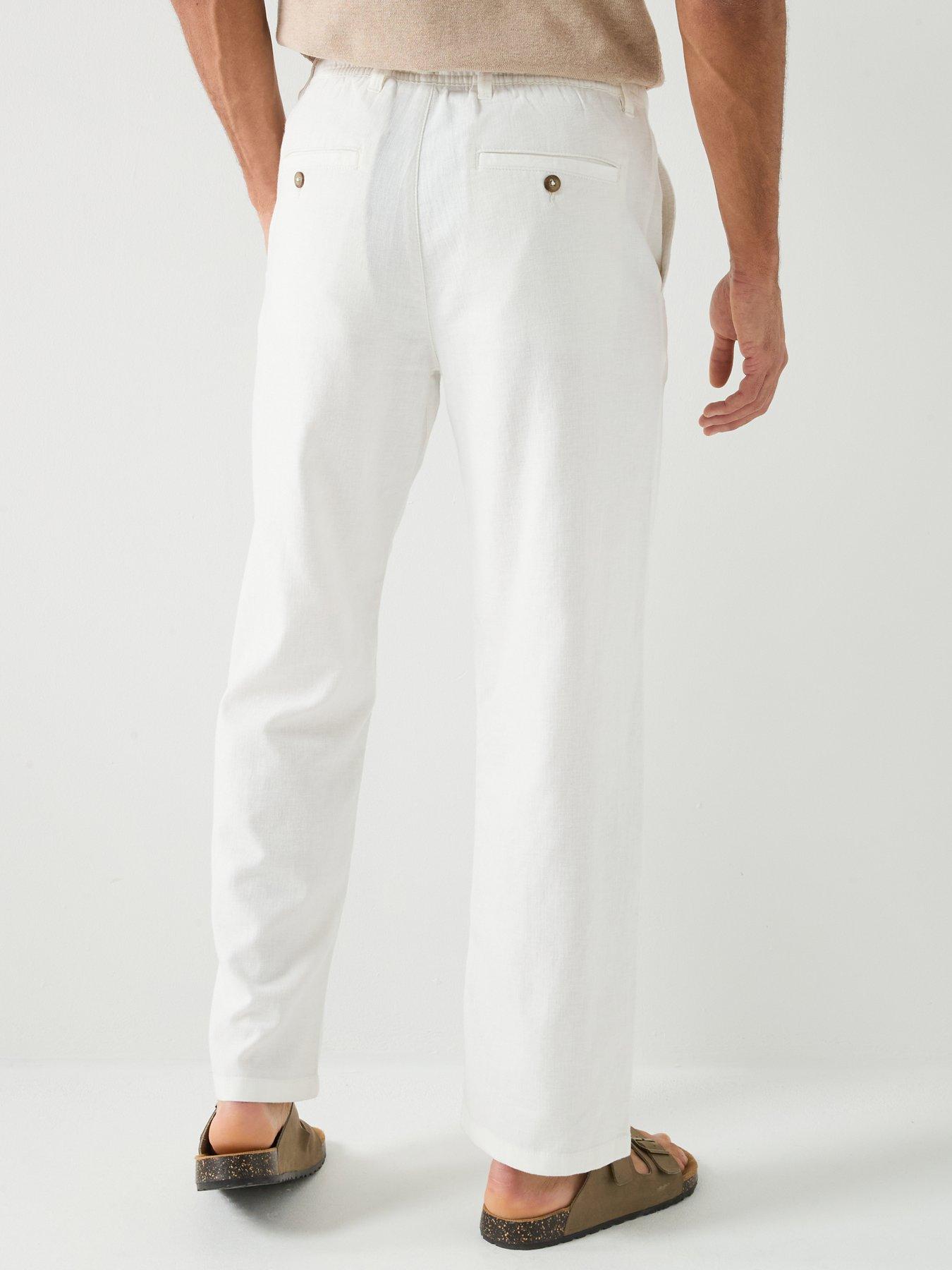 Image 2 of 6 of Selected Brody Loose Fit Linen Trousers - White