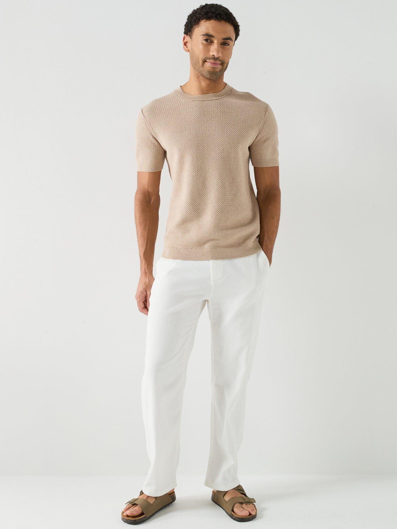 Image 3 of 6 of Selected Brody Loose Fit Linen Trousers - White