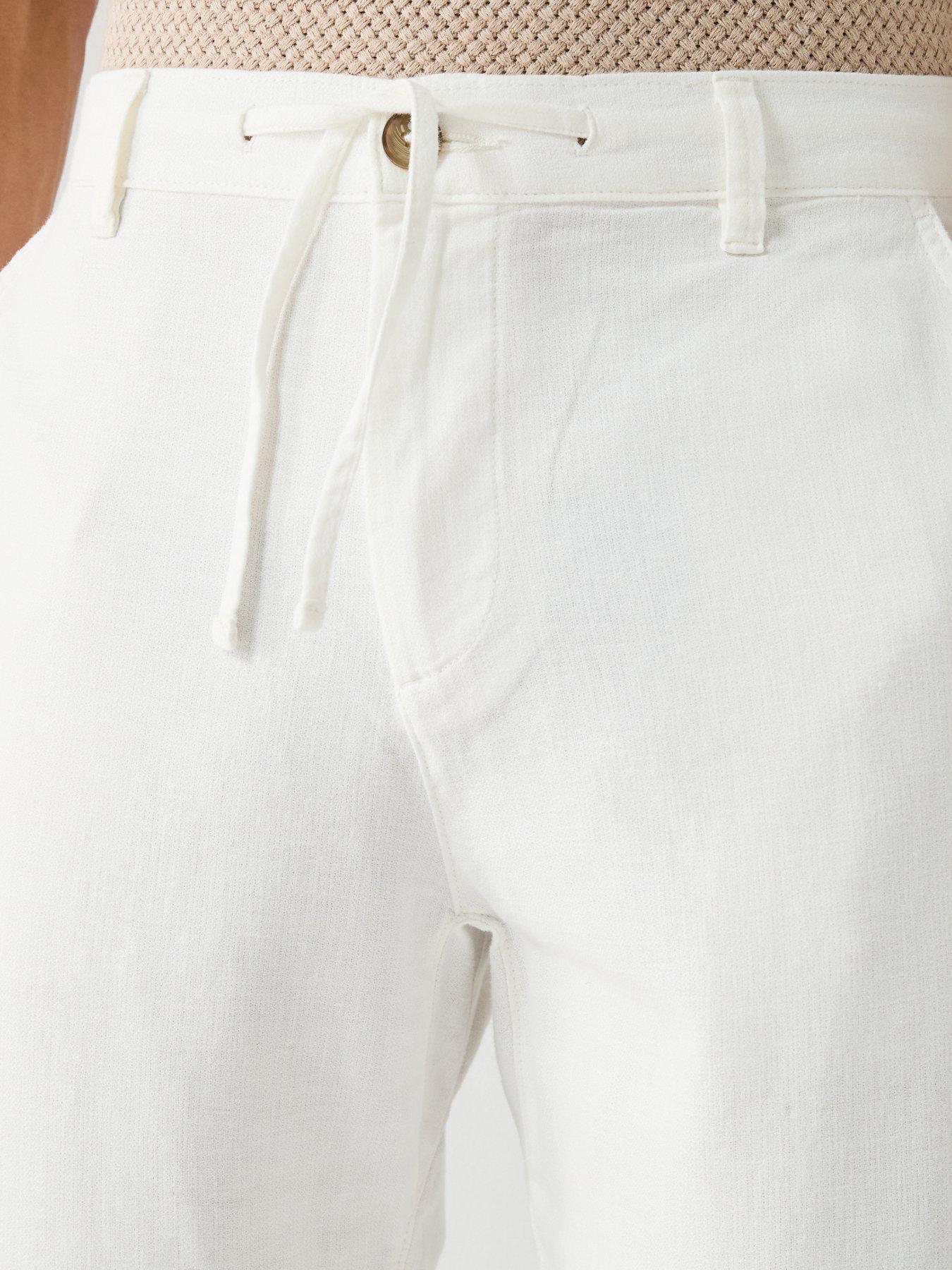 Image 4 of 6 of Selected Brody Loose Fit Linen Trousers - White