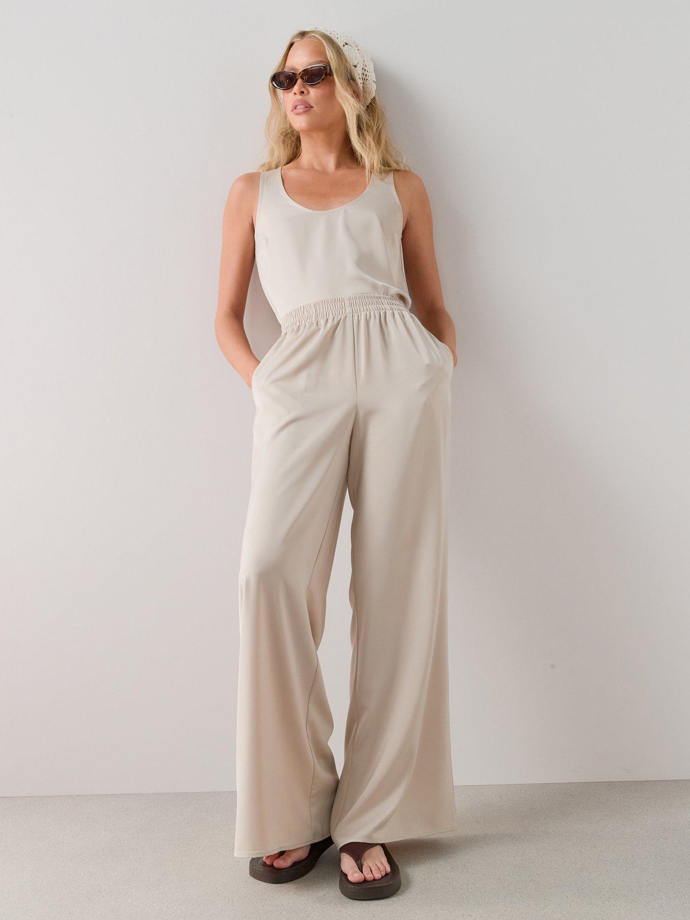 The Very Collection Matte Satin Elasticated Wide Leg Trousers Co-Ord - Cream