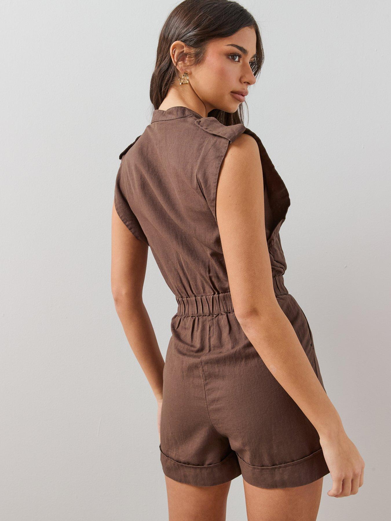 Image 2 of 7 of The Very Collection Utility Detail Button Through Playsuit - Brown