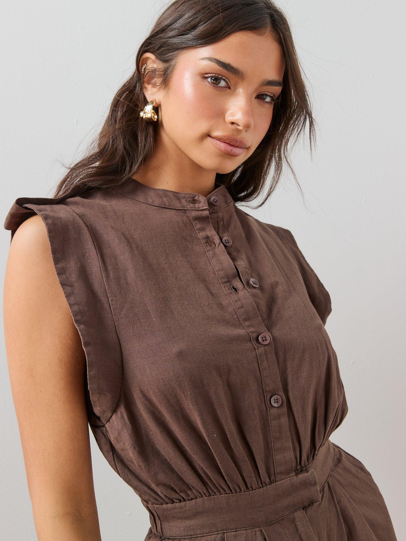 Image 5 of 7 of The Very Collection Utility Detail Button Through Playsuit - Brown