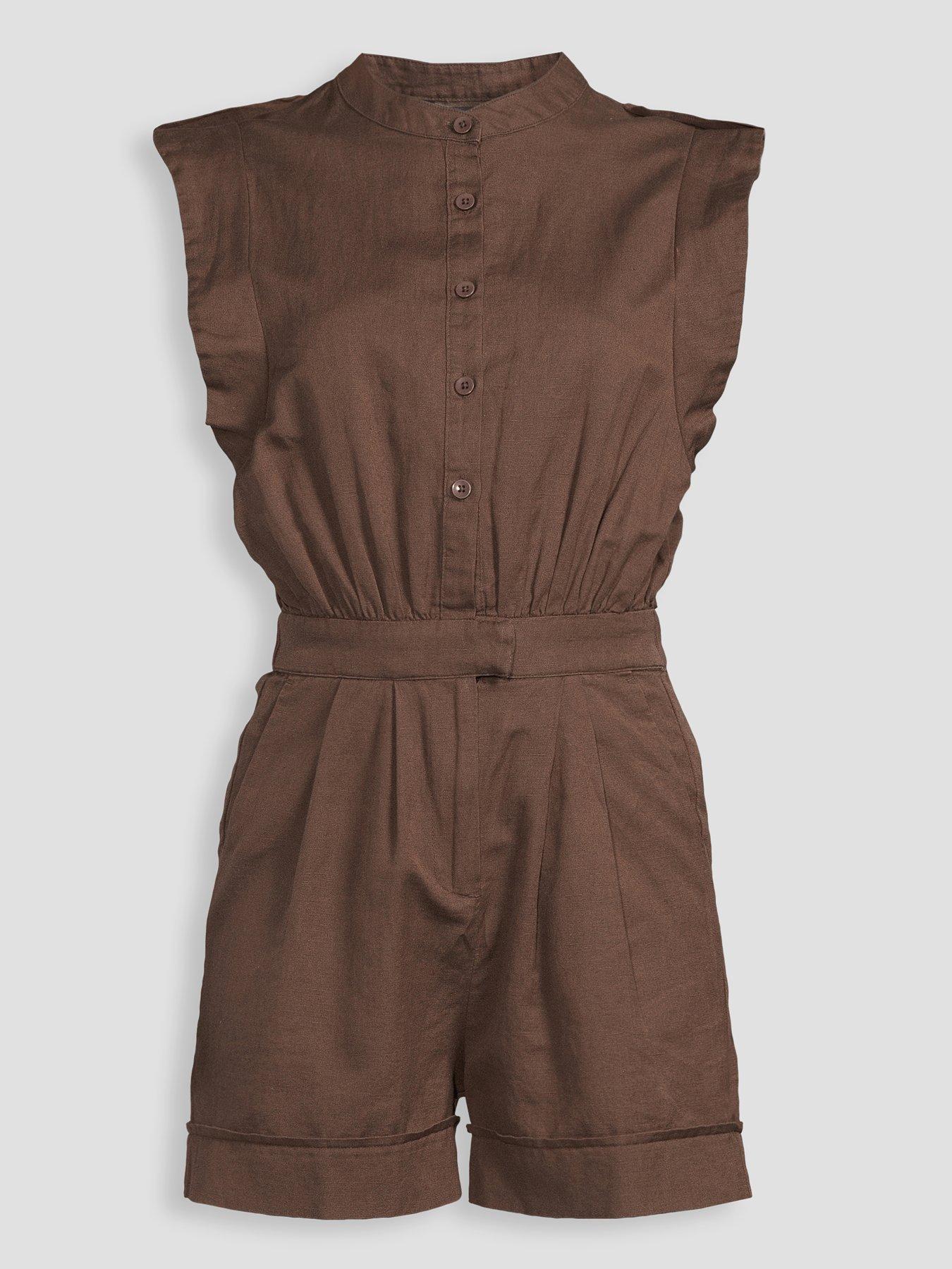Image 7 of 7 of The Very Collection Utility Detail Button Through Playsuit - Brown