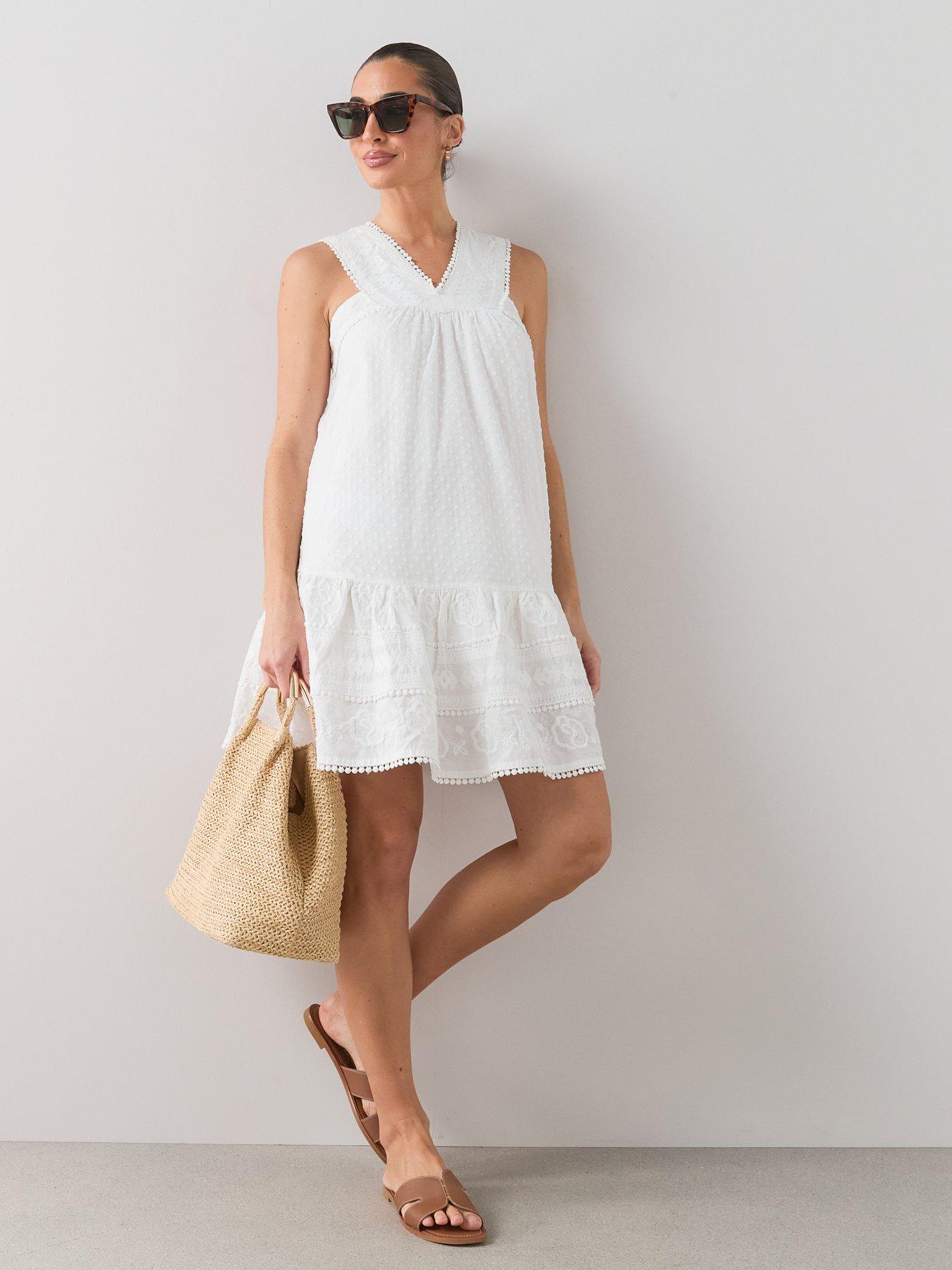 The Very Collection Dobby Halter Detail Mini Dress - White