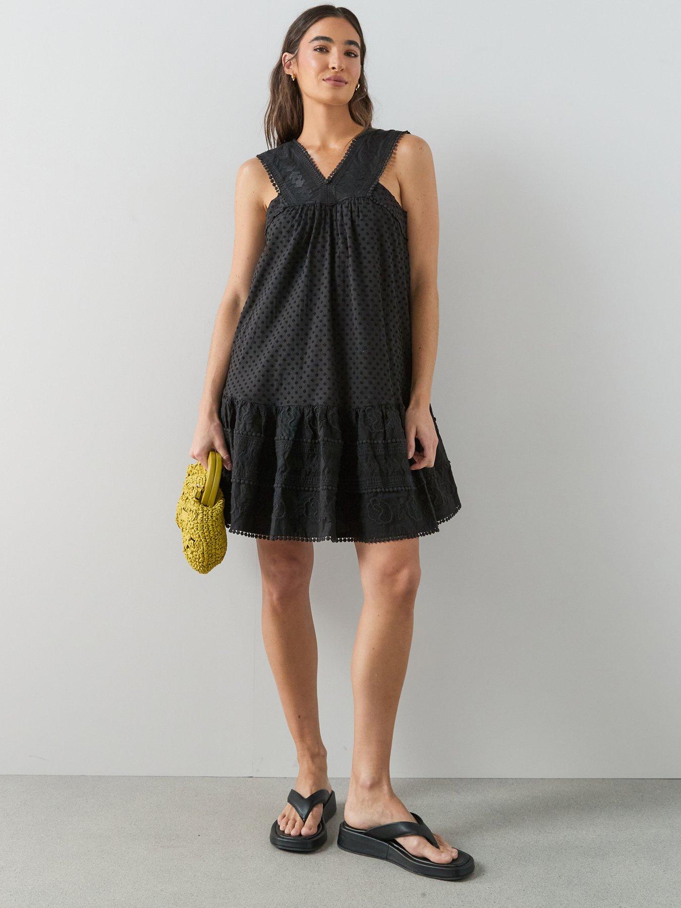The Very Collection Dobby Halter Detail Mini Dress - Black