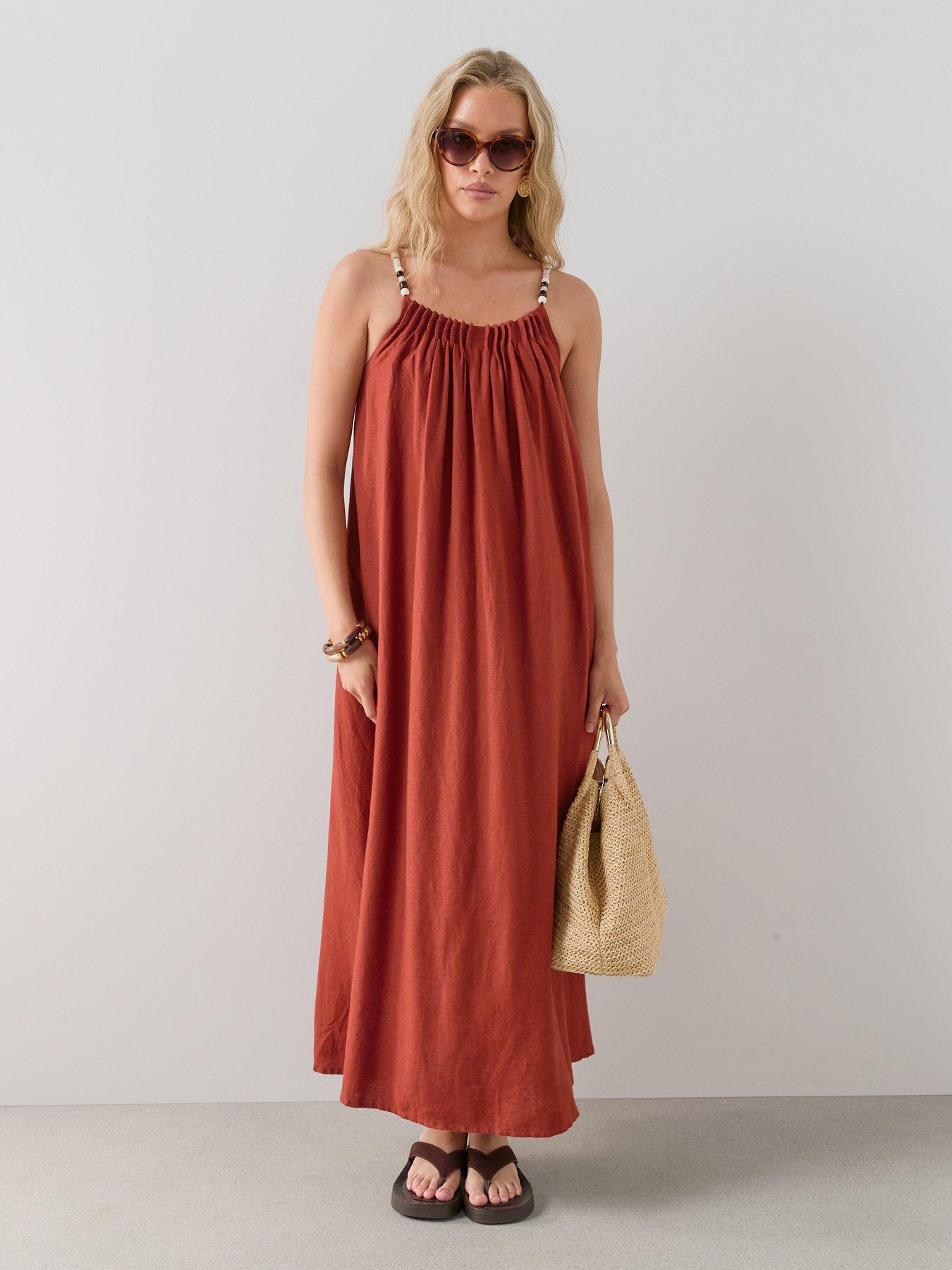 The Very Collection Bead Strap Detail Maxi Dress - Dark Red