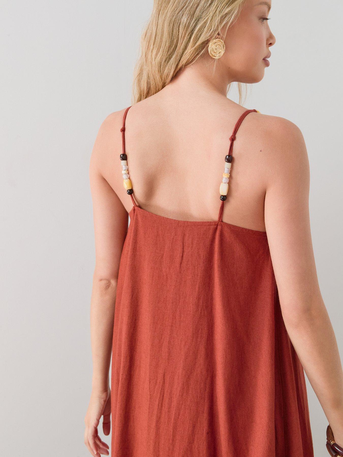 Image 2 of 7 of The Very Collection Bead Strap Detail Maxi Dress - Dark Red