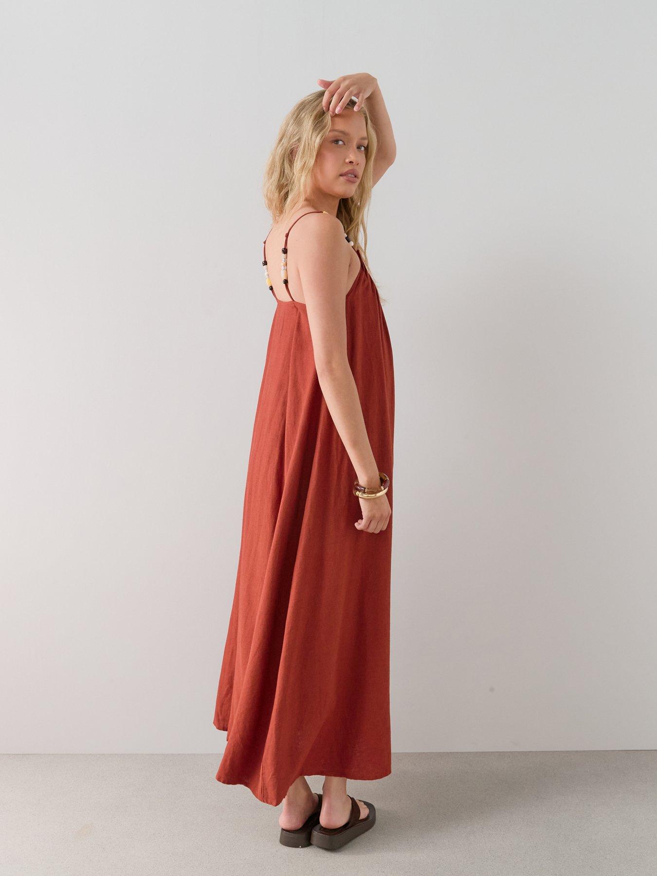 Image 3 of 7 of The Very Collection Bead Strap Detail Maxi Dress - Dark Red