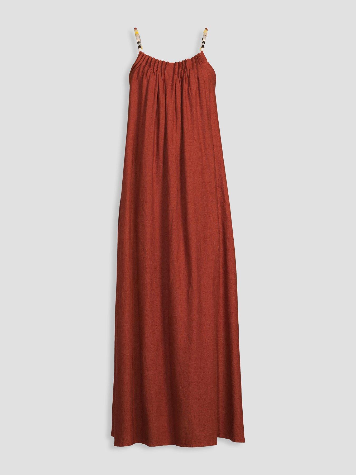 Image 7 of 7 of The Very Collection Bead Strap Detail Maxi Dress - Dark Red