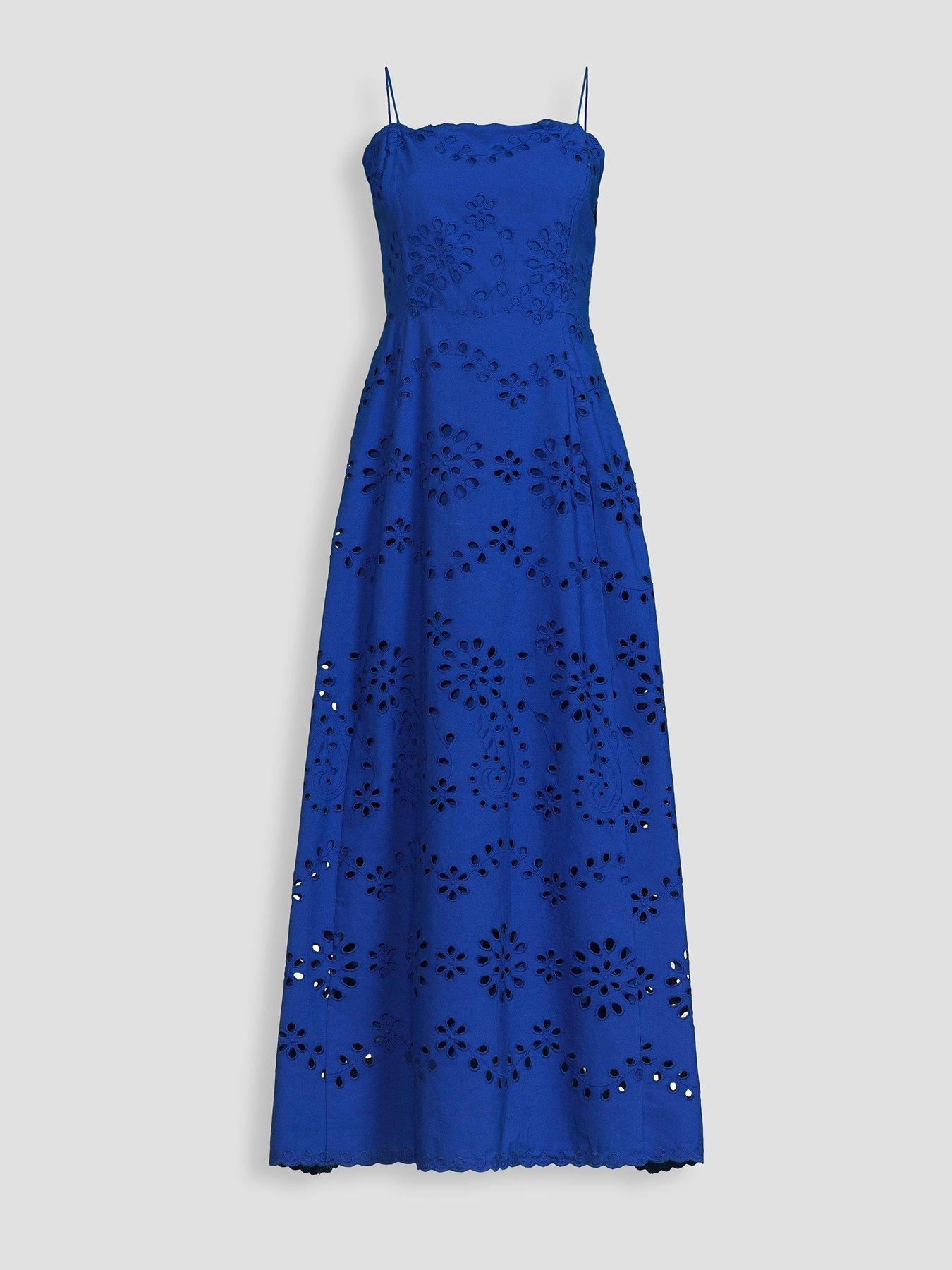 Image 7 of 7 of The Very Collection Broderie Scalloped Strappy Midi Dress - Blue