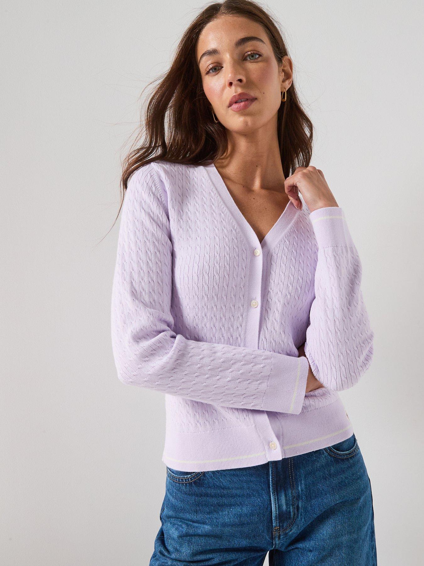 Calvin Klein Jeans Long Sleeve Woven Label Cable Cardigan - Lilac