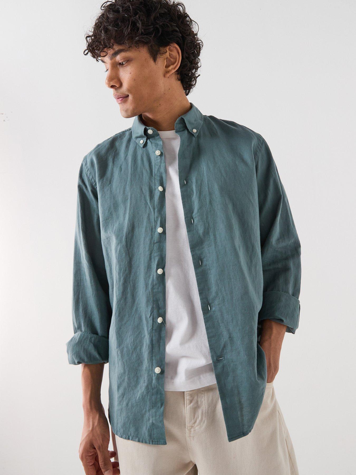 Selected Clay Linen Blend Blend Long Sleeve Shirt - Dark Green