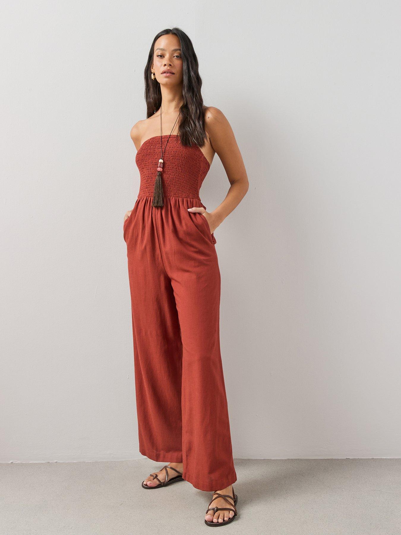 Image 1 of 6 of The Very Collection Shirred Detail Bandeau Jumpsuit