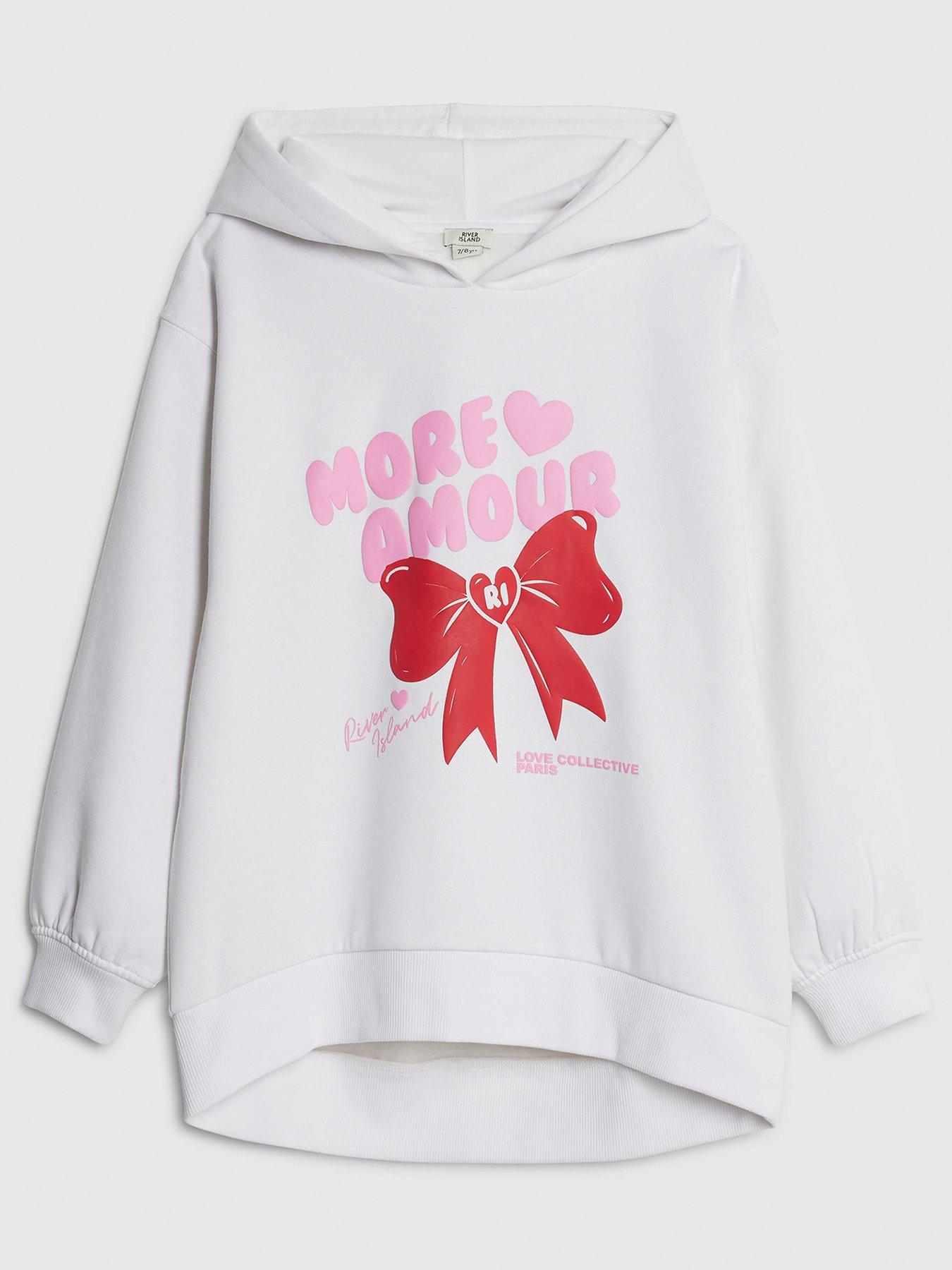 River Island Older Girls Longline Hooded Bow Sweatshirt - White