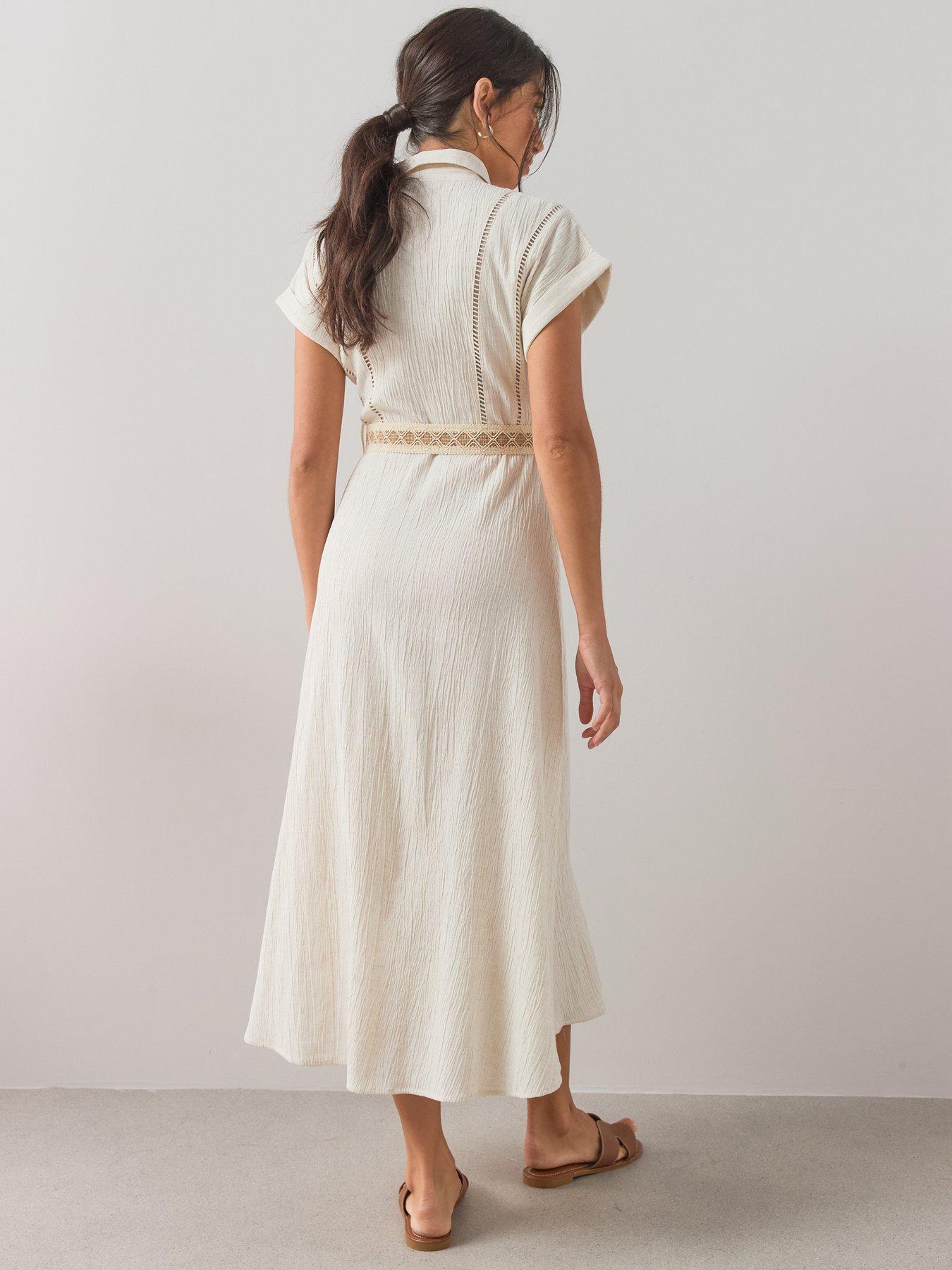Image 2 of 7 of The Very Collection Contrast Belt Midi Shirt Dress - Beige