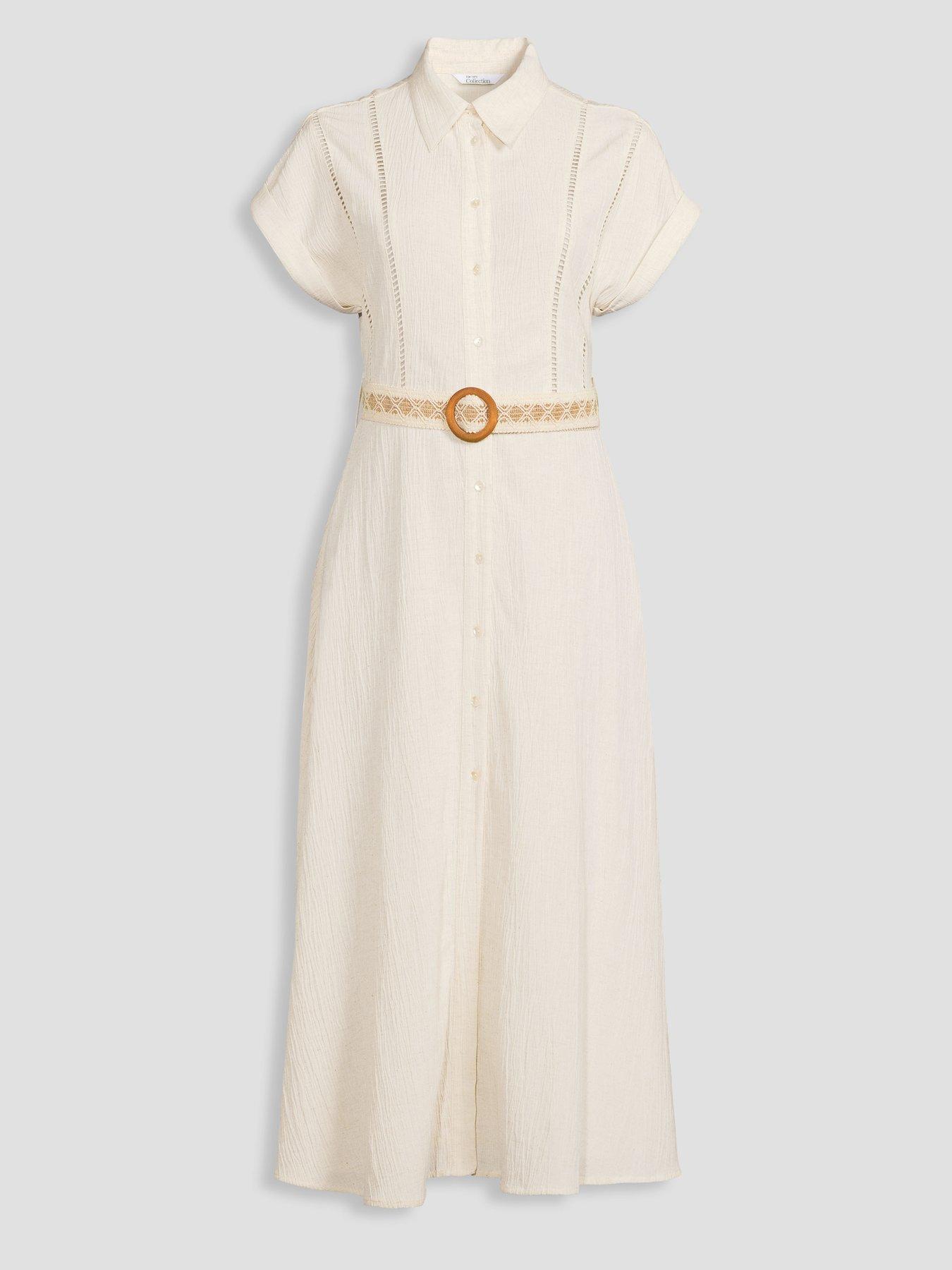 Image 7 of 7 of The Very Collection Contrast Belt Midi Shirt Dress - Beige