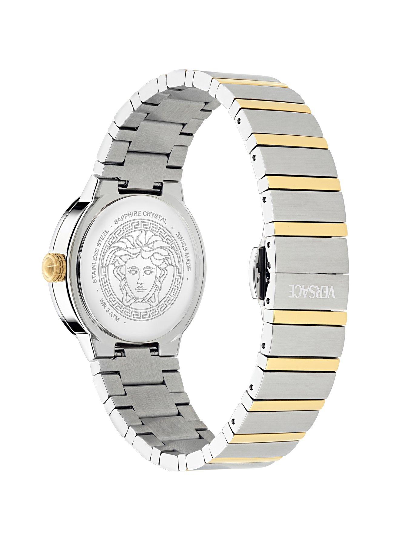  image of versace-greca-logo-pearl-28mm-2-tone-case-ladies-watch