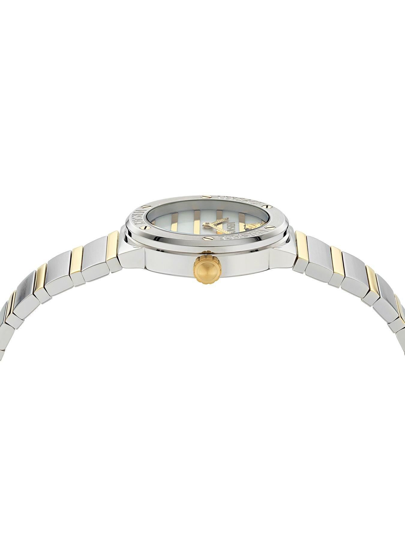  image of versace-greca-logo-pearl-28mm-2-tone-case-ladies-watch