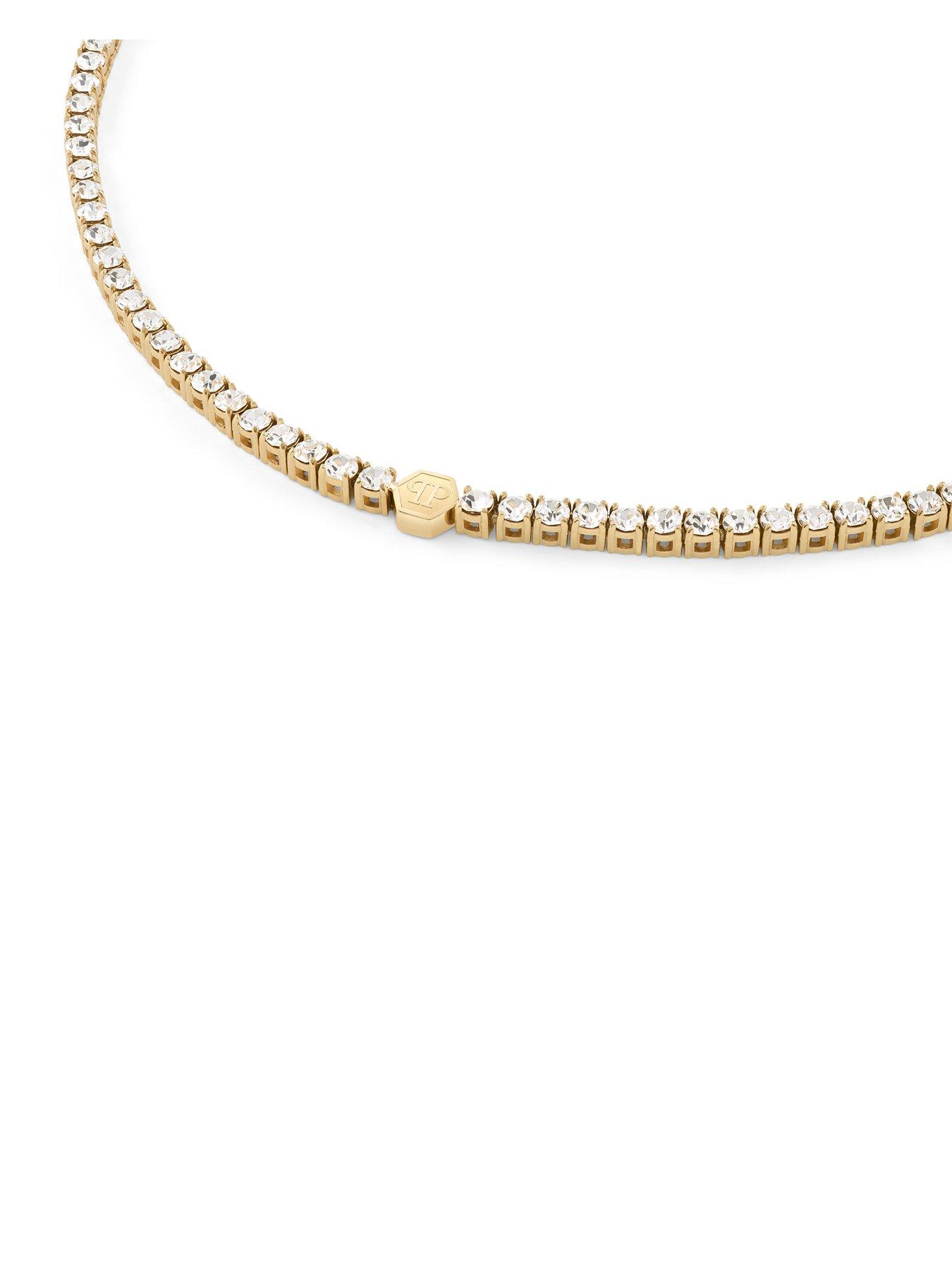  image of philipp-plein-plein-tennis-ip-yellow-gold-tone-white-crystals-3d-hexagon-necklace