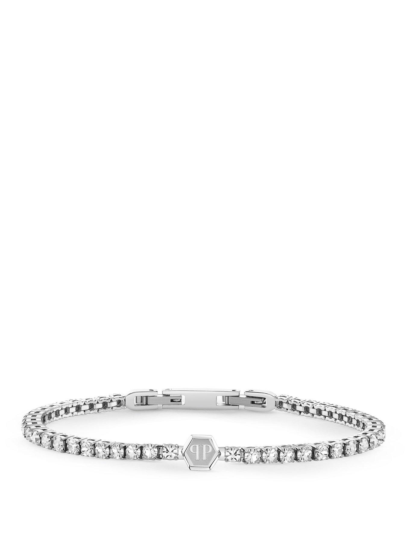  image of philipp-plein-plein-tennis-stainless-steel-white-crystals-3d-hexagon-bracelet
