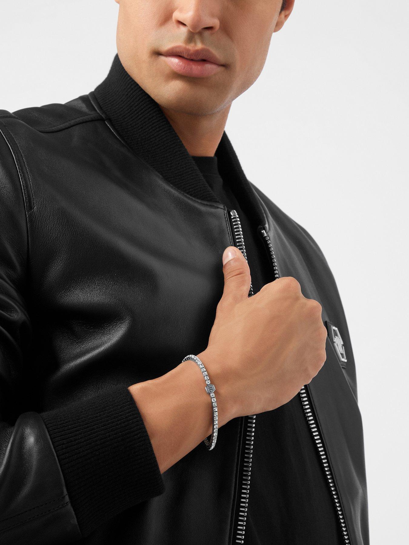  image of philipp-plein-plein-tennis-stainless-steel-white-crystals-3d-hexagon-bracelet