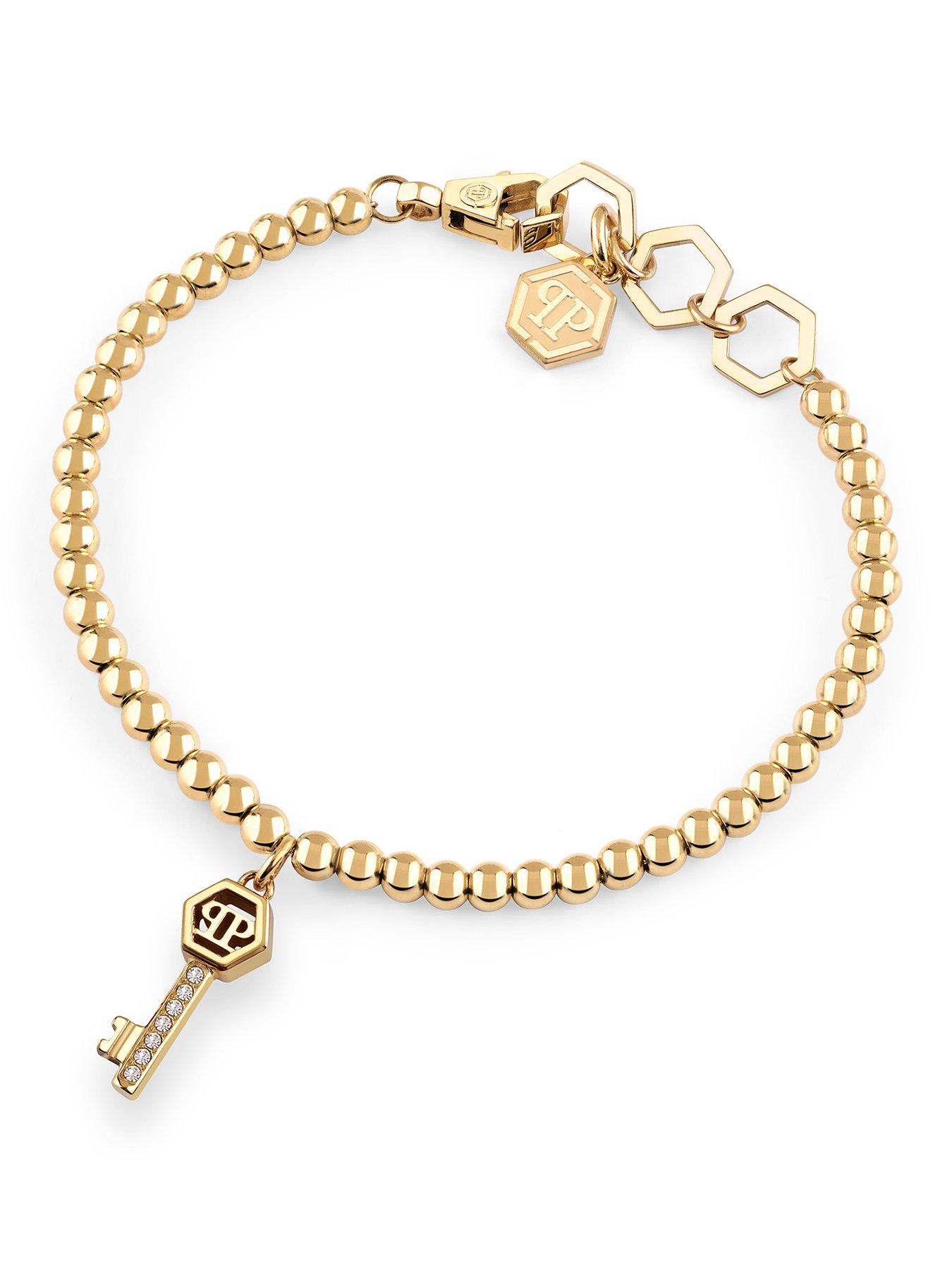 Philipp Plein Valentine IP Gold Tone White Crystals Key Detail Bracelet