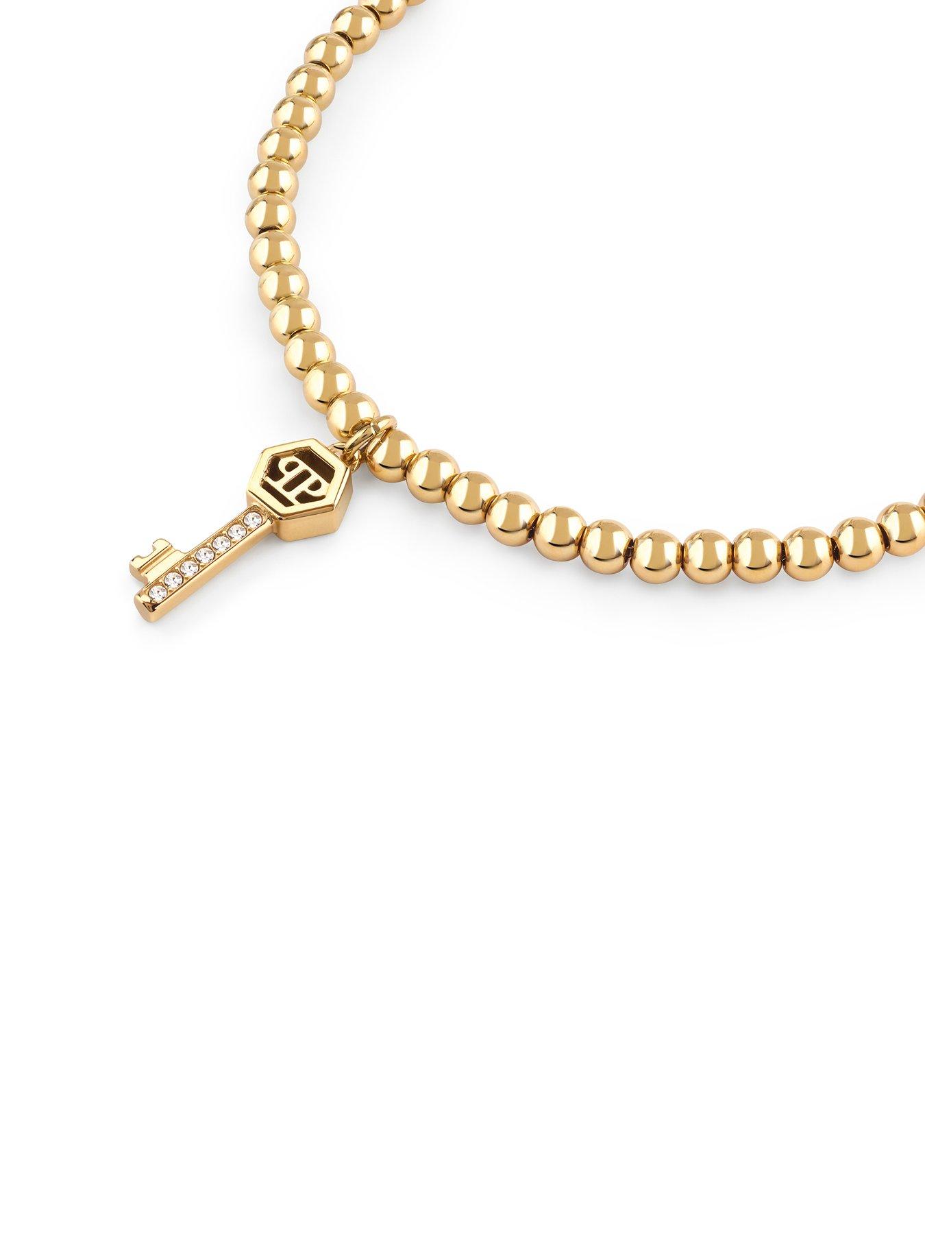  image of philipp-plein-valentine-ip-gold-tone-white-crystals-key-detail-bracelet
