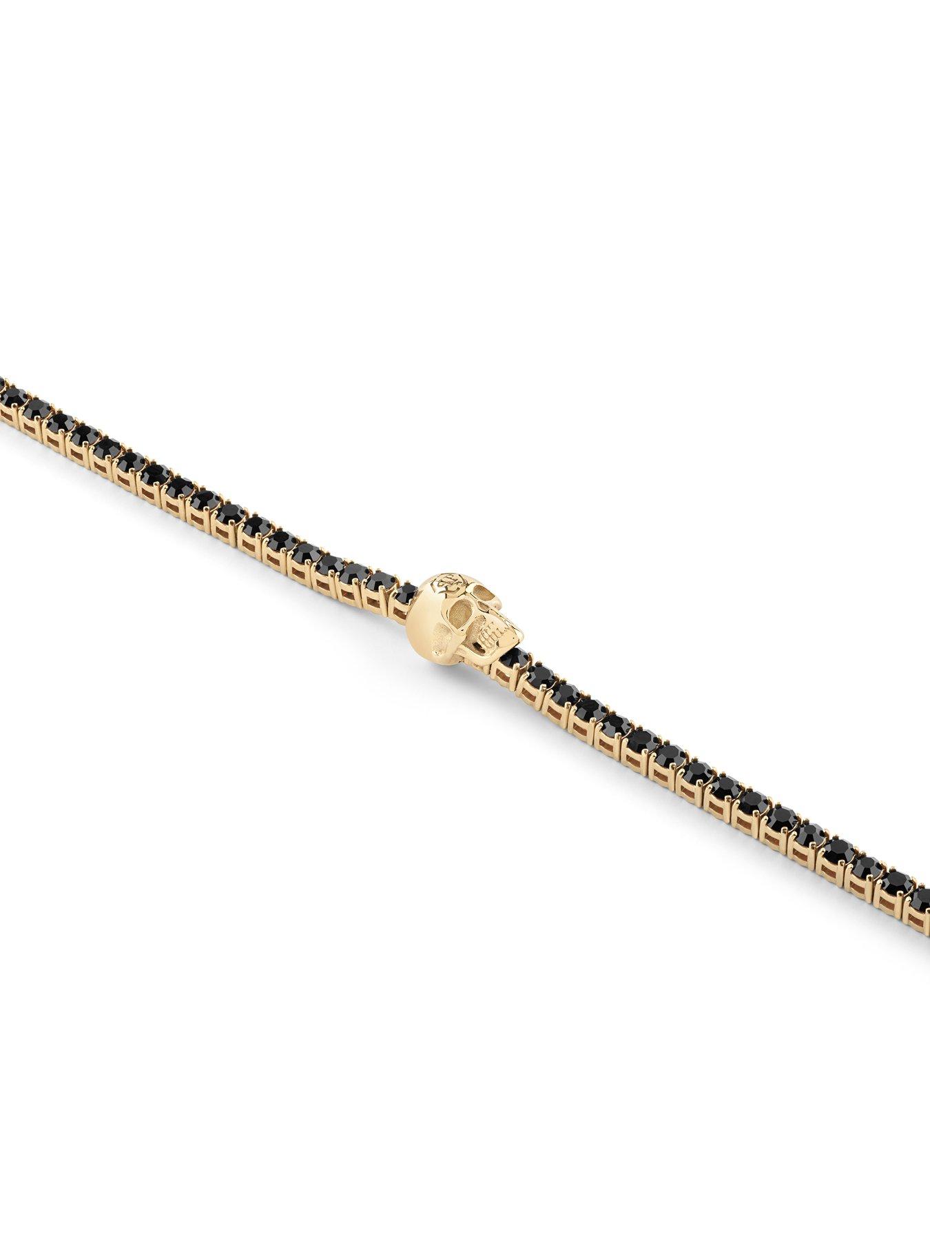  image of philipp-plein-tennis-ip-gold-tone-black-crystal-skull-bracelet
