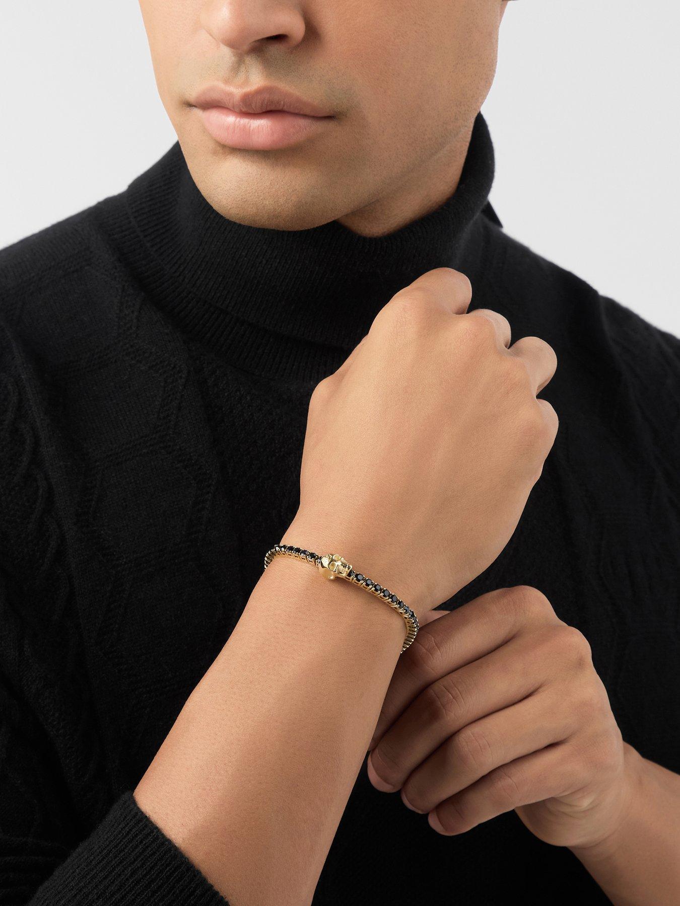  image of philipp-plein-tennis-ip-gold-tone-black-crystal-skull-bracelet