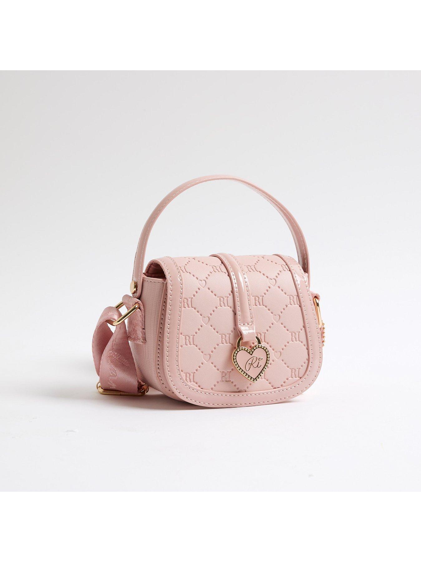 Image 2 of 5 of River Island Older Girls Heart Monogram Cross Body Bag - Pink