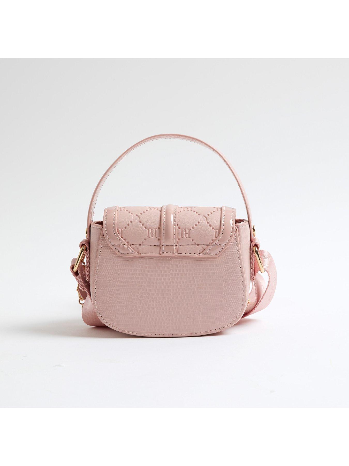 Image 3 of 5 of River Island Older Girls Heart Monogram Cross Body Bag - Pink