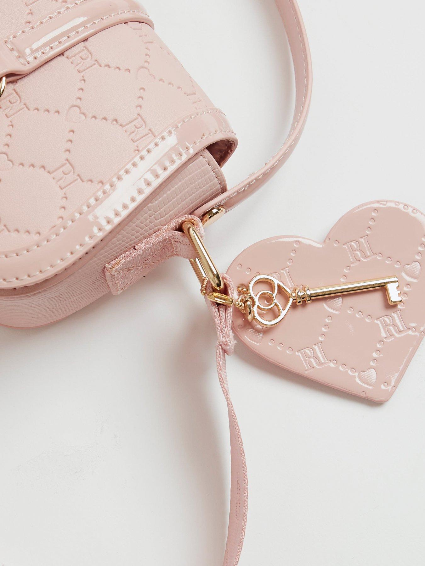 Image 4 of 5 of River Island Older Girls Heart Monogram Cross Body Bag - Pink