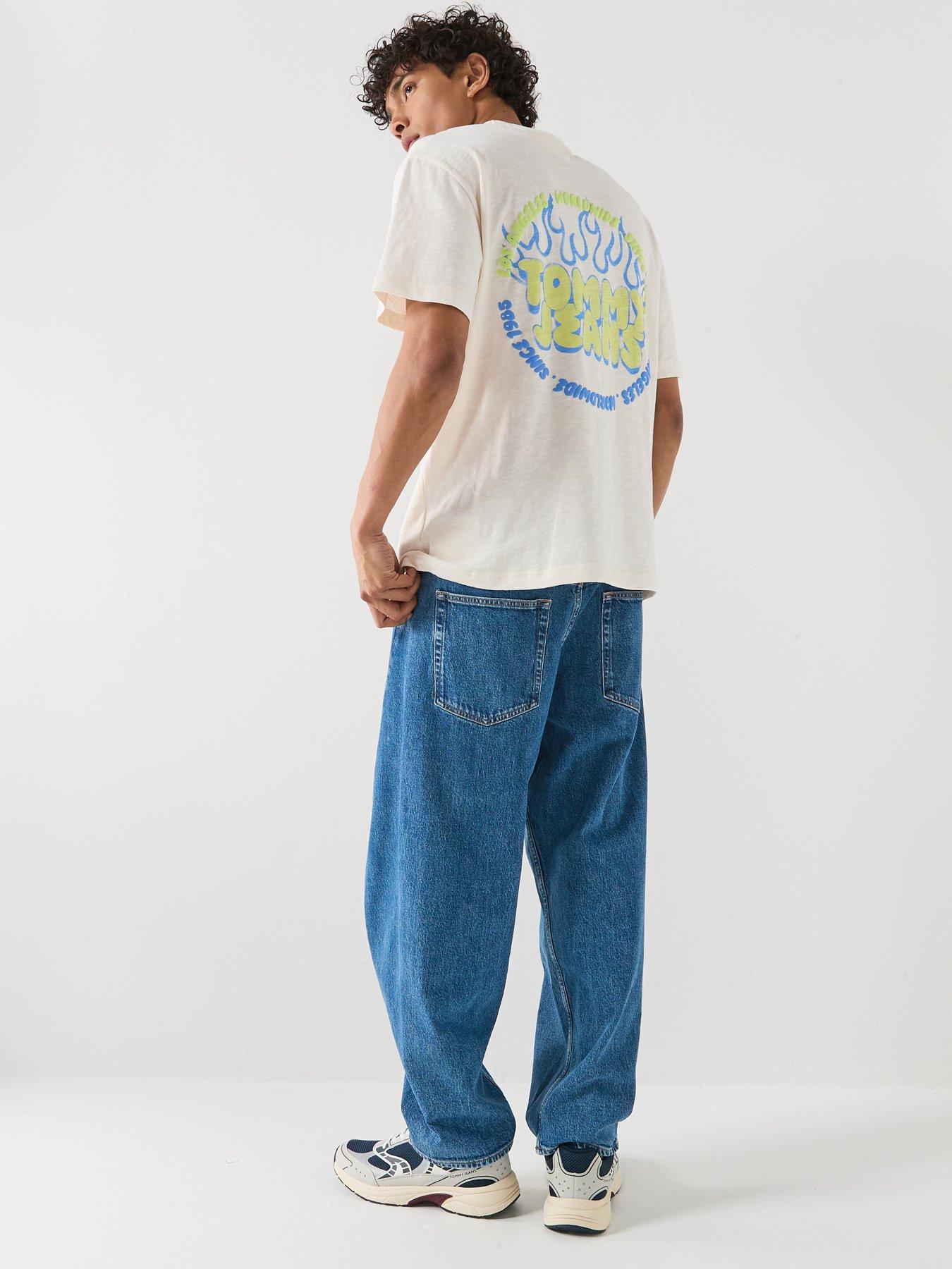 Image 1 of 6 of Tommy Jeans Back Graphic Relaxed Bubble Flame T-Shirt - White