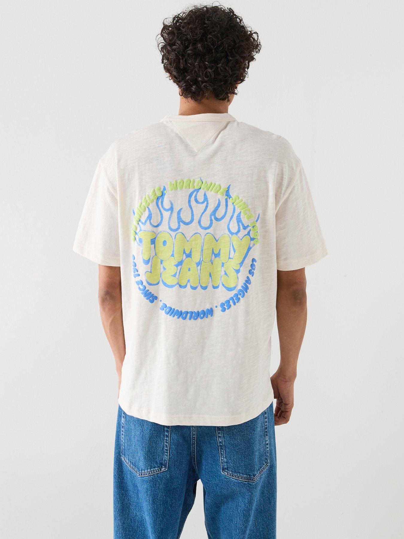 Image 2 of 6 of Tommy Jeans Back Graphic Relaxed Bubble Flame T-Shirt - White