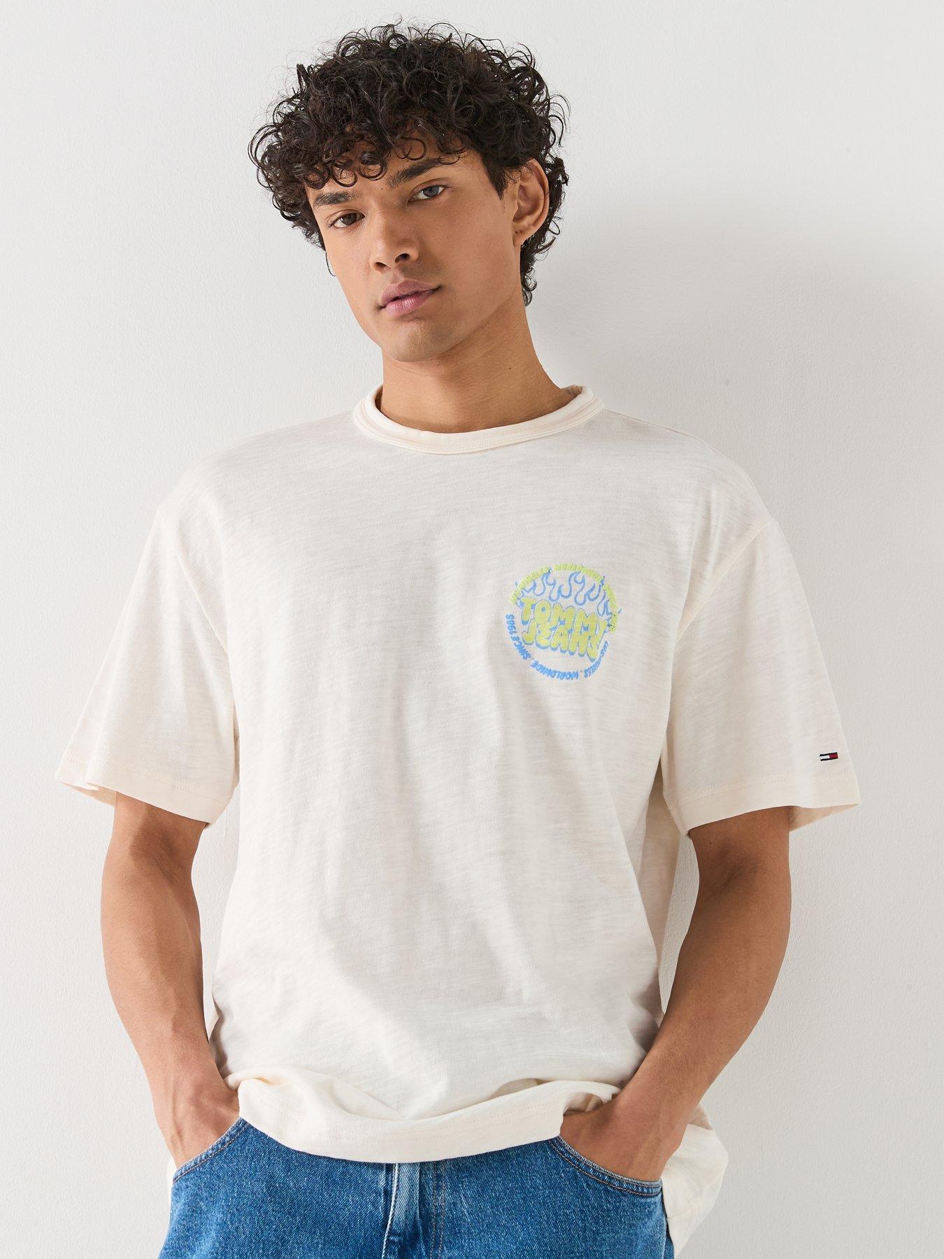 Image 6 of 6 of Tommy Jeans Back Graphic Relaxed Bubble Flame T-Shirt - White