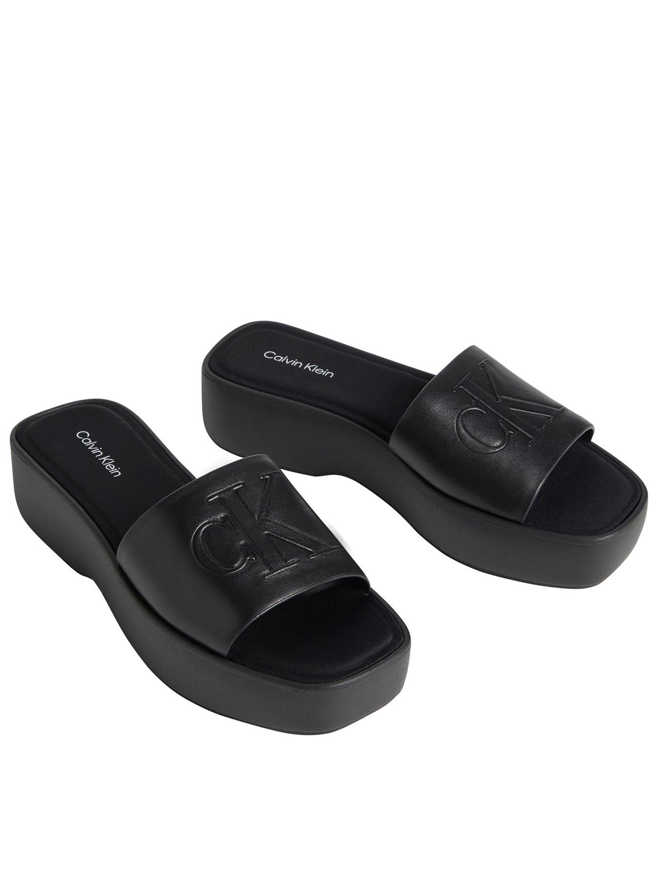 Calvin Klein Flat Sandals with Monogram - Black