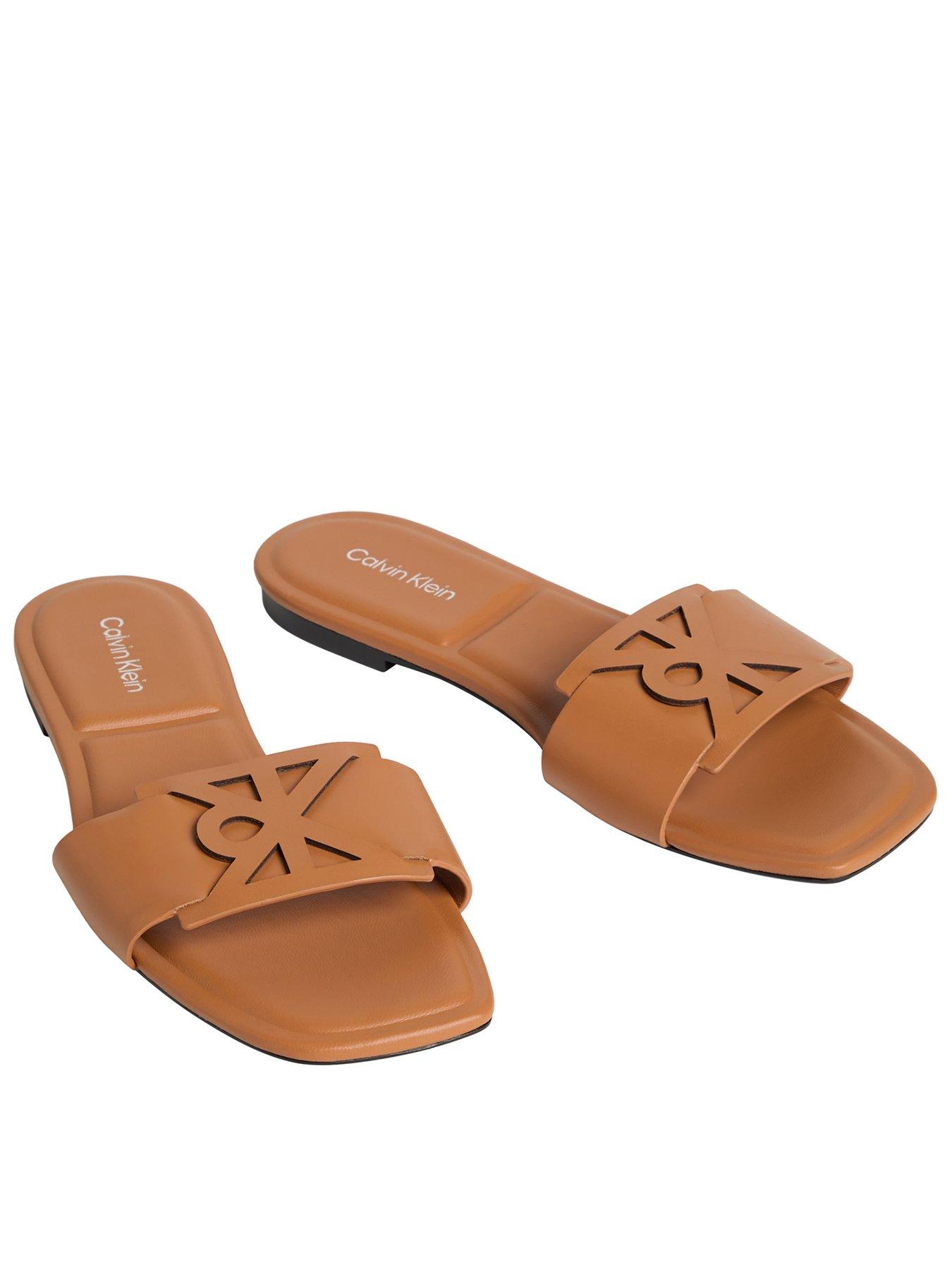 Image 1 of 3 of Calvin Klein Square Flat Sandal Emblem - Beige
