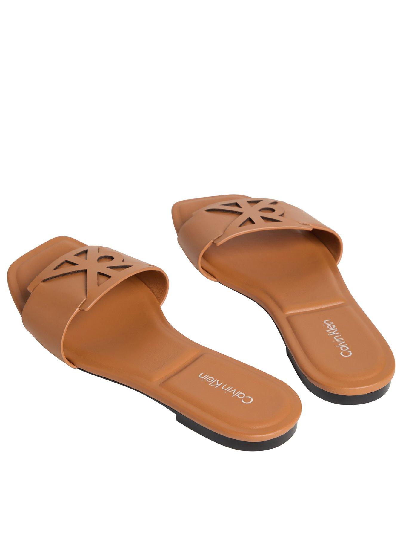 Image 3 of 3 of Calvin Klein Square Flat Sandal Emblem - Beige