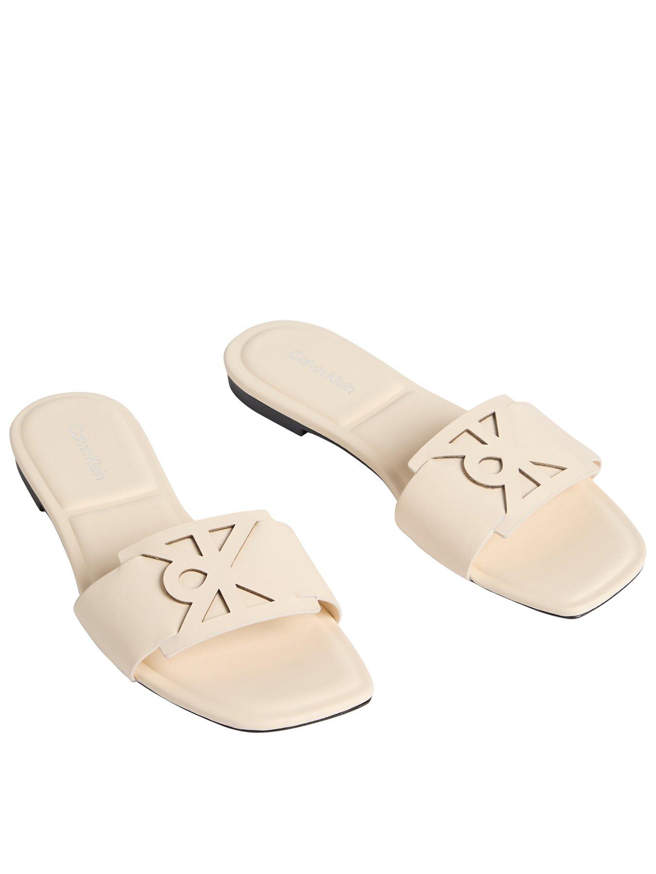 Image 1 of 3 of Calvin Klein Square Flat Sandal Emblem - Beige