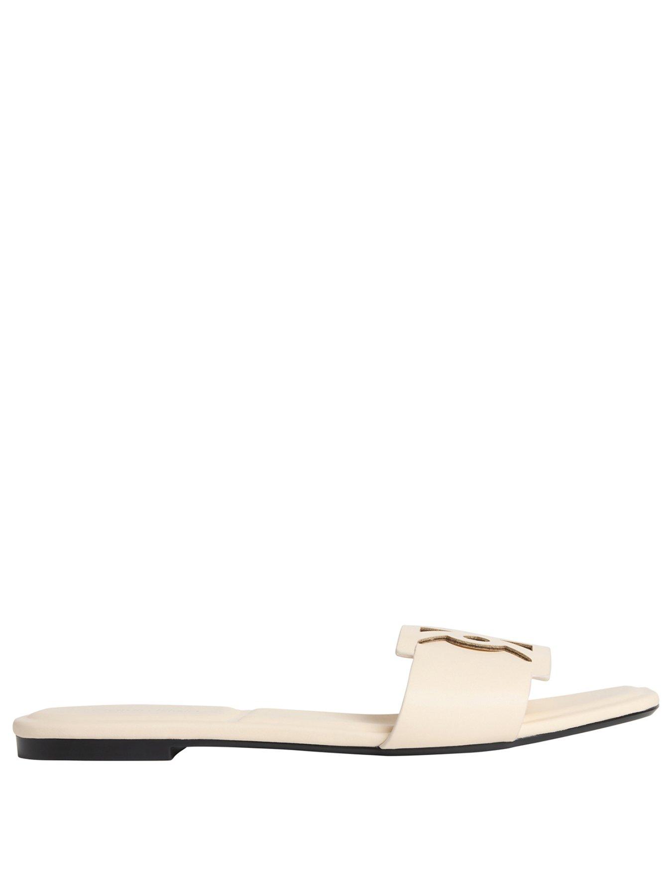 Image 2 of 3 of Calvin Klein Square Flat Sandal Emblem - Beige