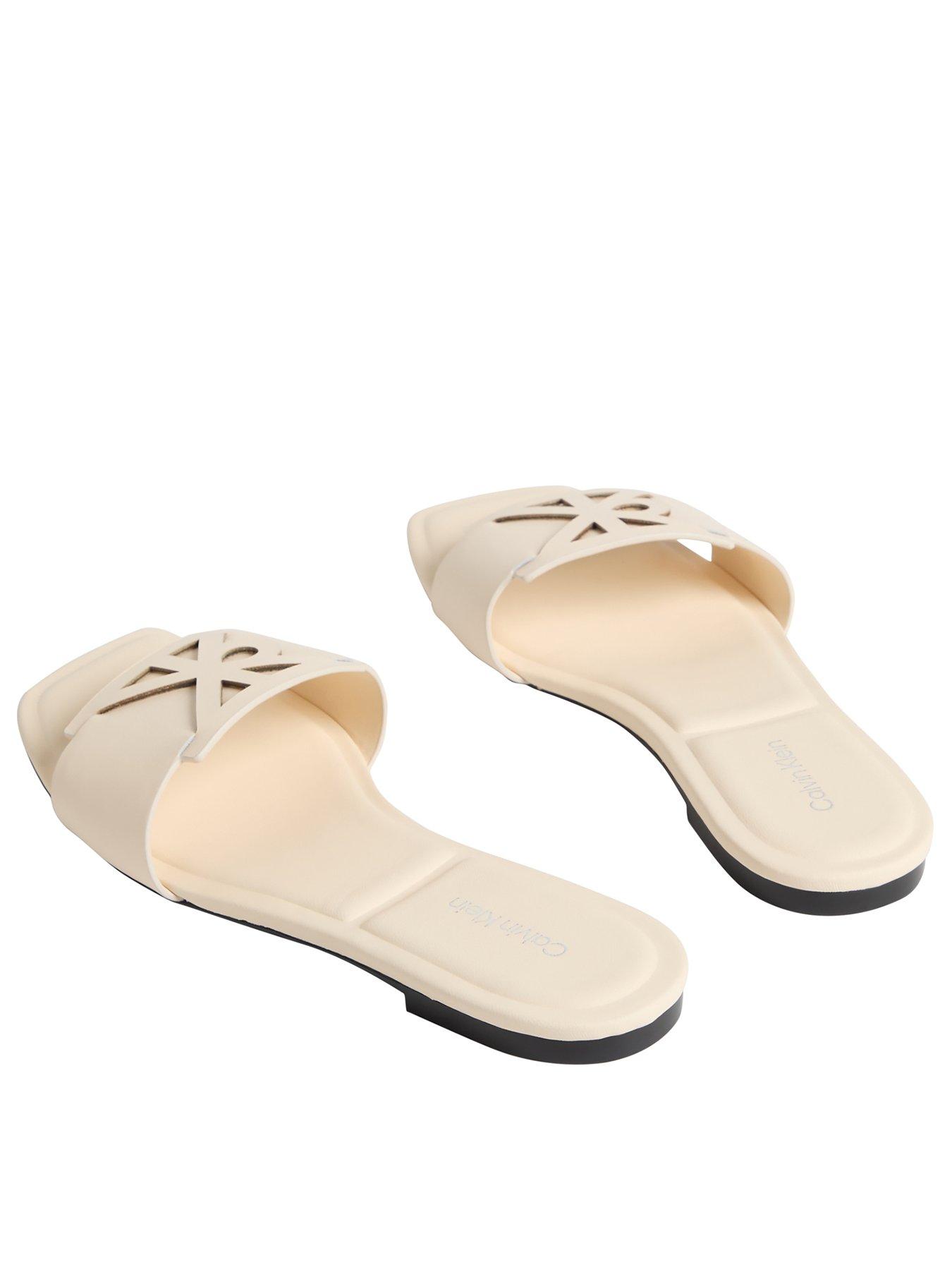 Image 3 of 3 of Calvin Klein Square Flat Sandal Emblem - Beige